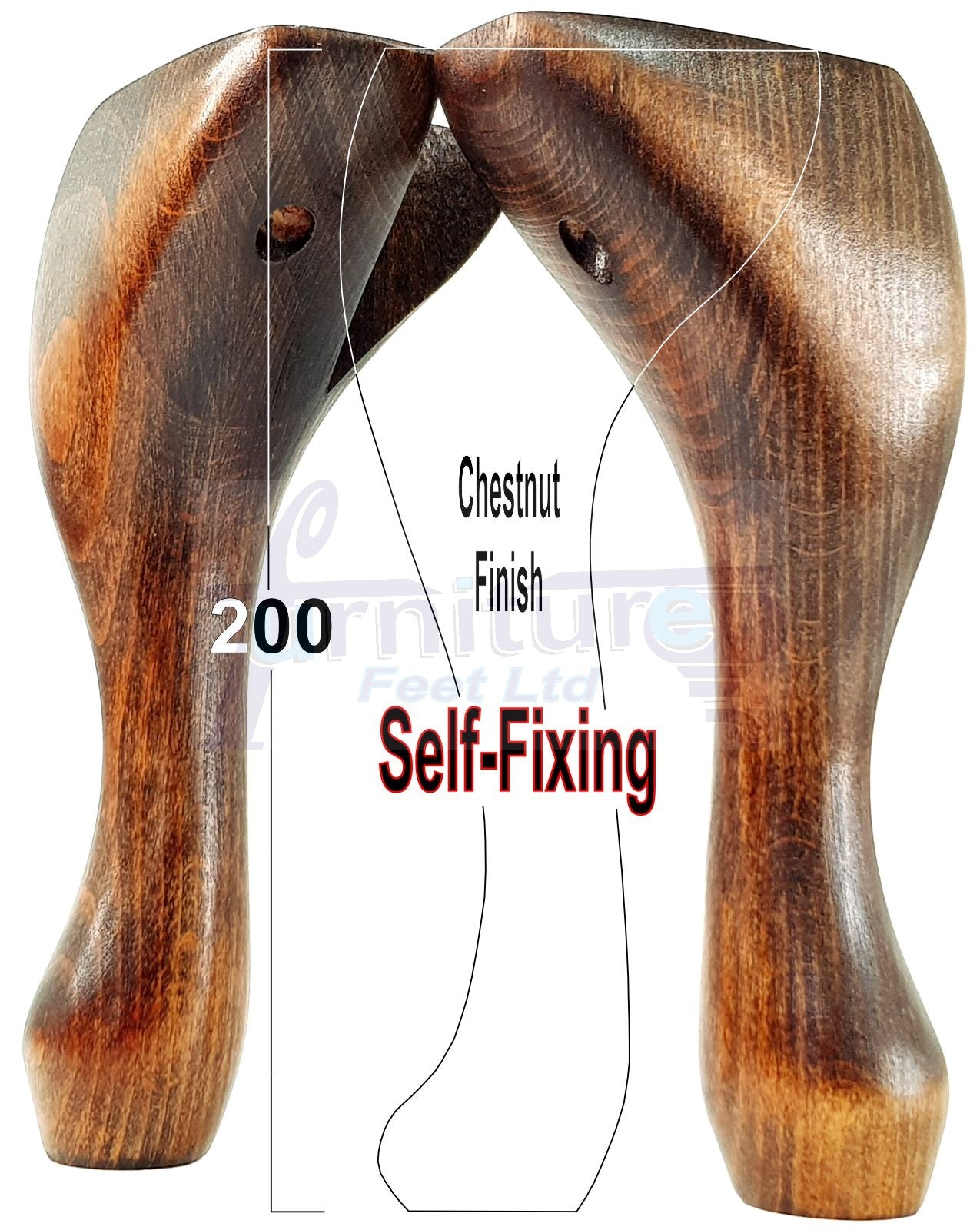 4 Wooden Traditional Queen Anne Furniture Legs 200mm Sofa Chair Beds (Self-Fix)