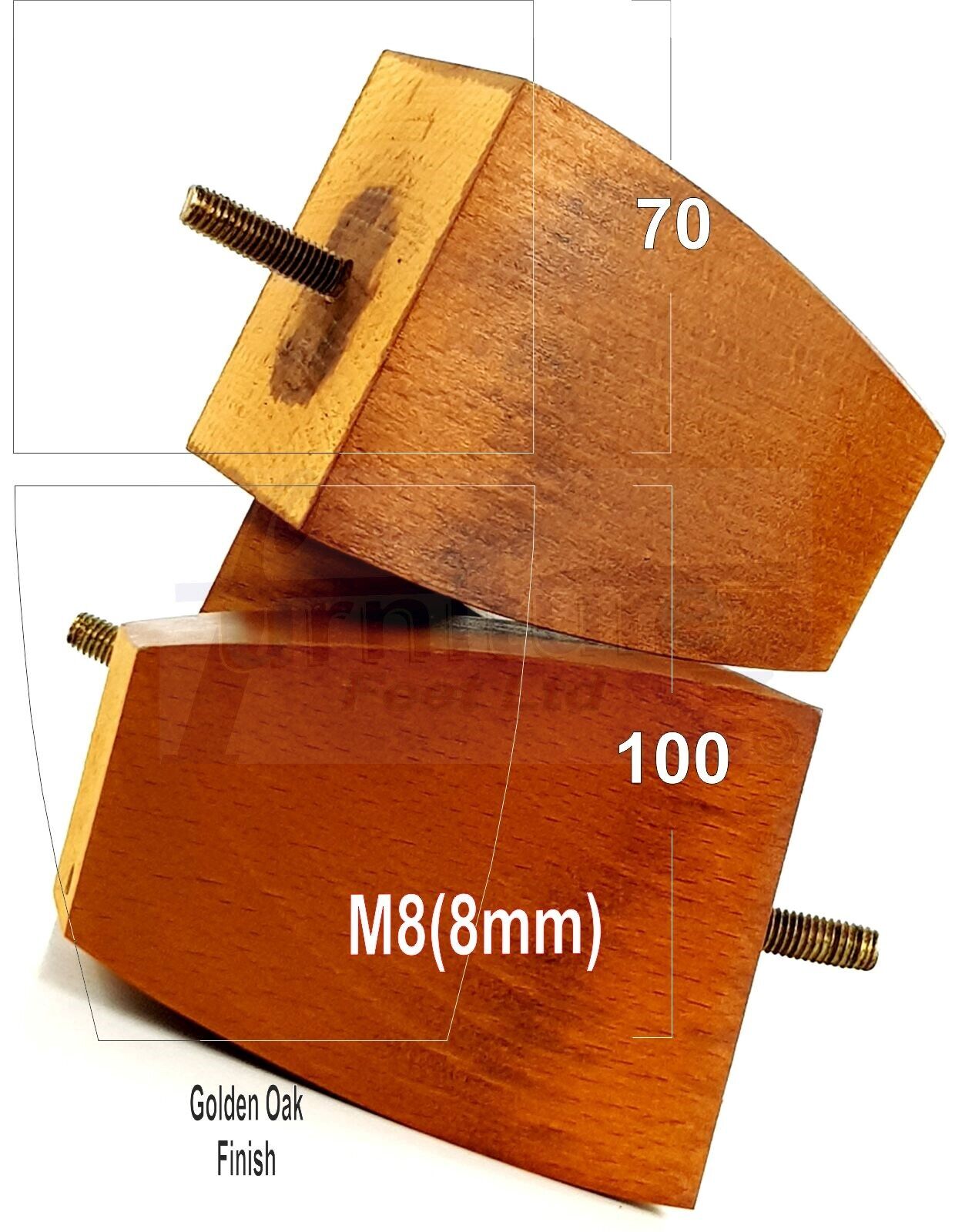Set Of 4 Solid Wood Square Block Furniture Feet Replacement Legs 100mm High M8(8mm)