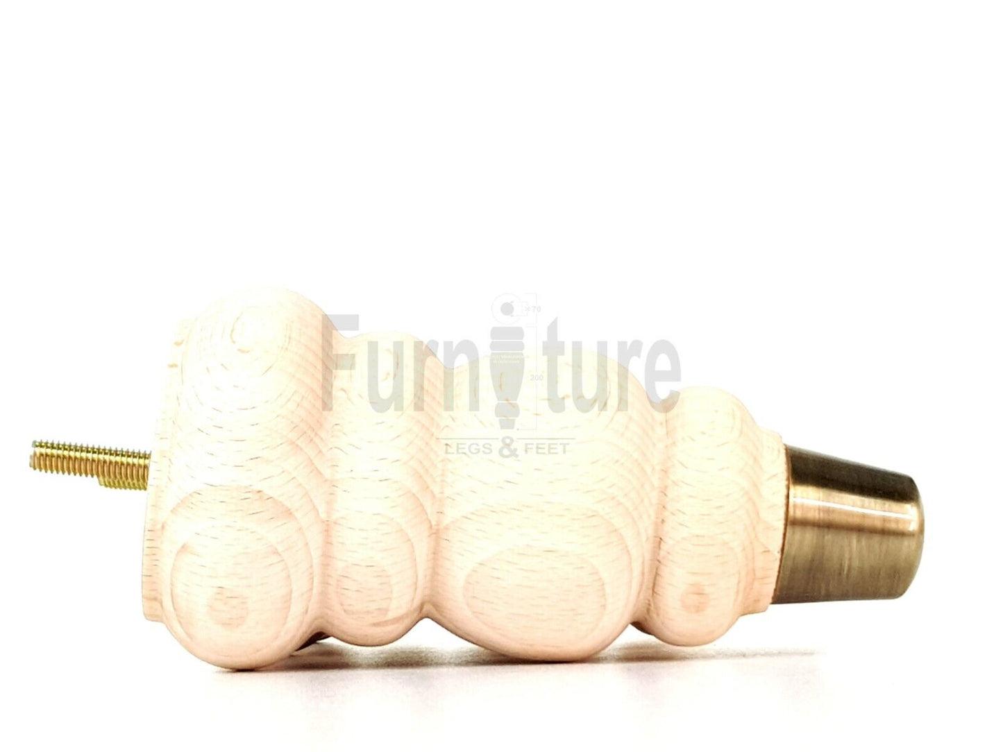 4x Round and Turned Wood Furniture Legs With Brass Slipper Cups Replacement Feet 165mm High M8 Thread