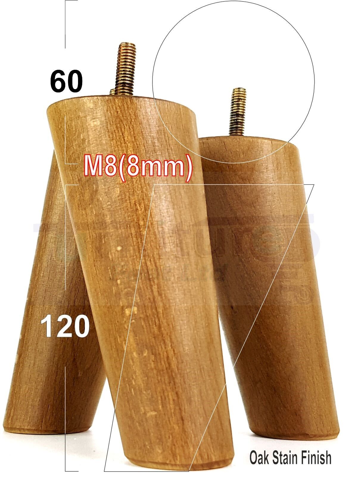 4 Solid Wood Turned Furniture Feet Replacement Mid Centry Angled Retro Legs 120mm High M8 Sofa Chairs Stools Cabinets Beds