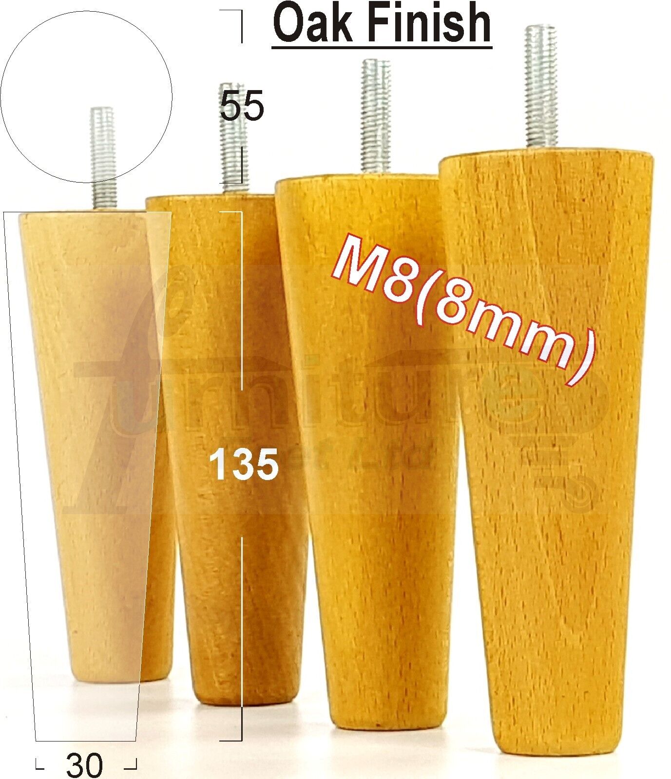 4 Solid Wood Replacement Furniture Chair Legs M8 Settee Sofa Feet 135mm High