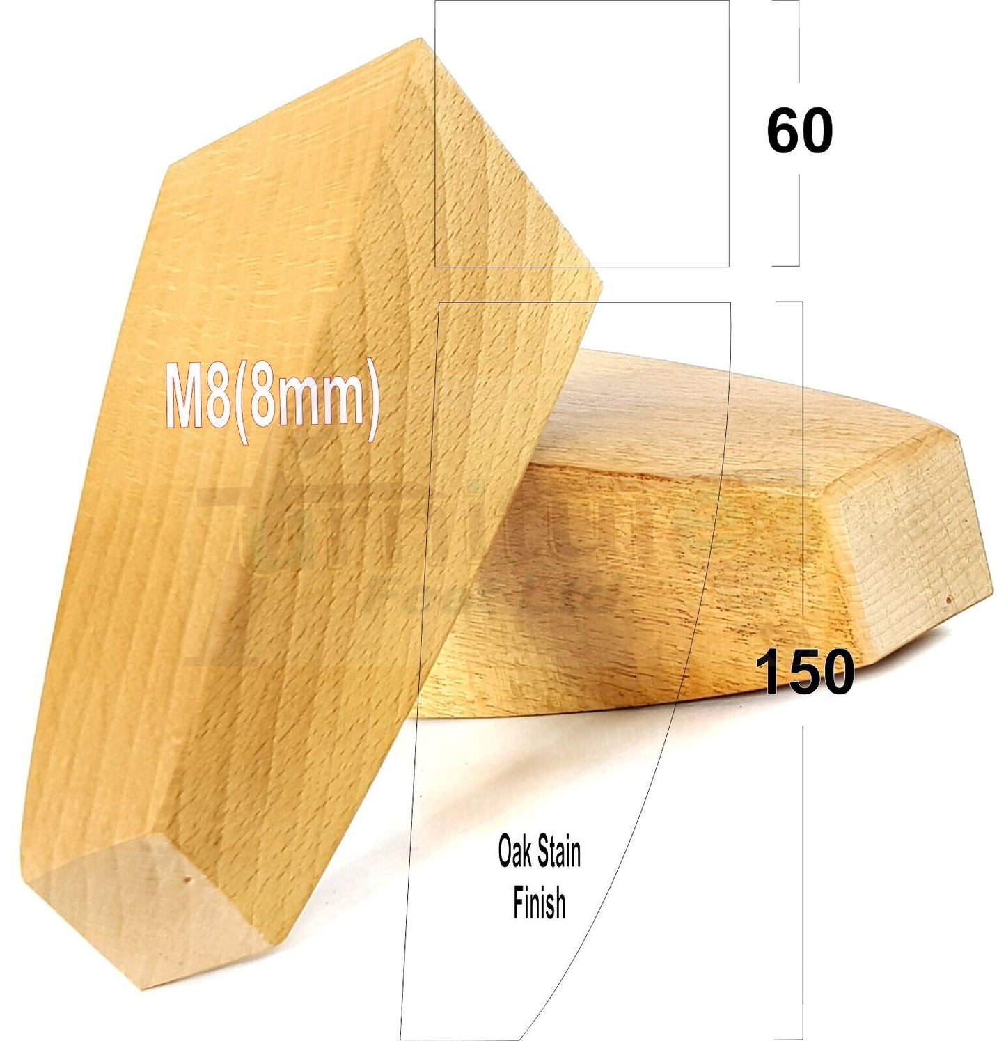 4x Tapered Square Furniture Legs Sofa Feet M8 for Chairs, Settees 150mm High
