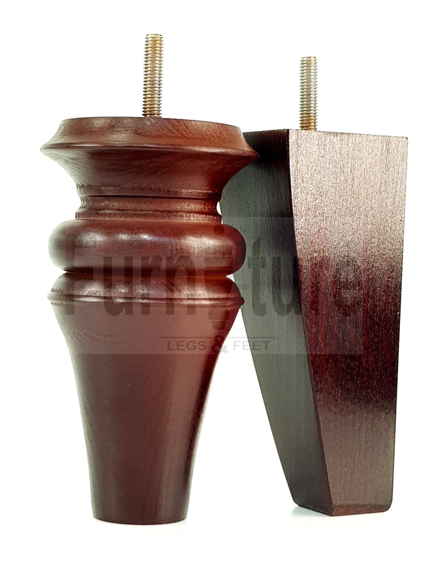 2x Turned & 2x Curved Back Wooden Feet Replacement Furniture Legs 150mm M8(8mm)