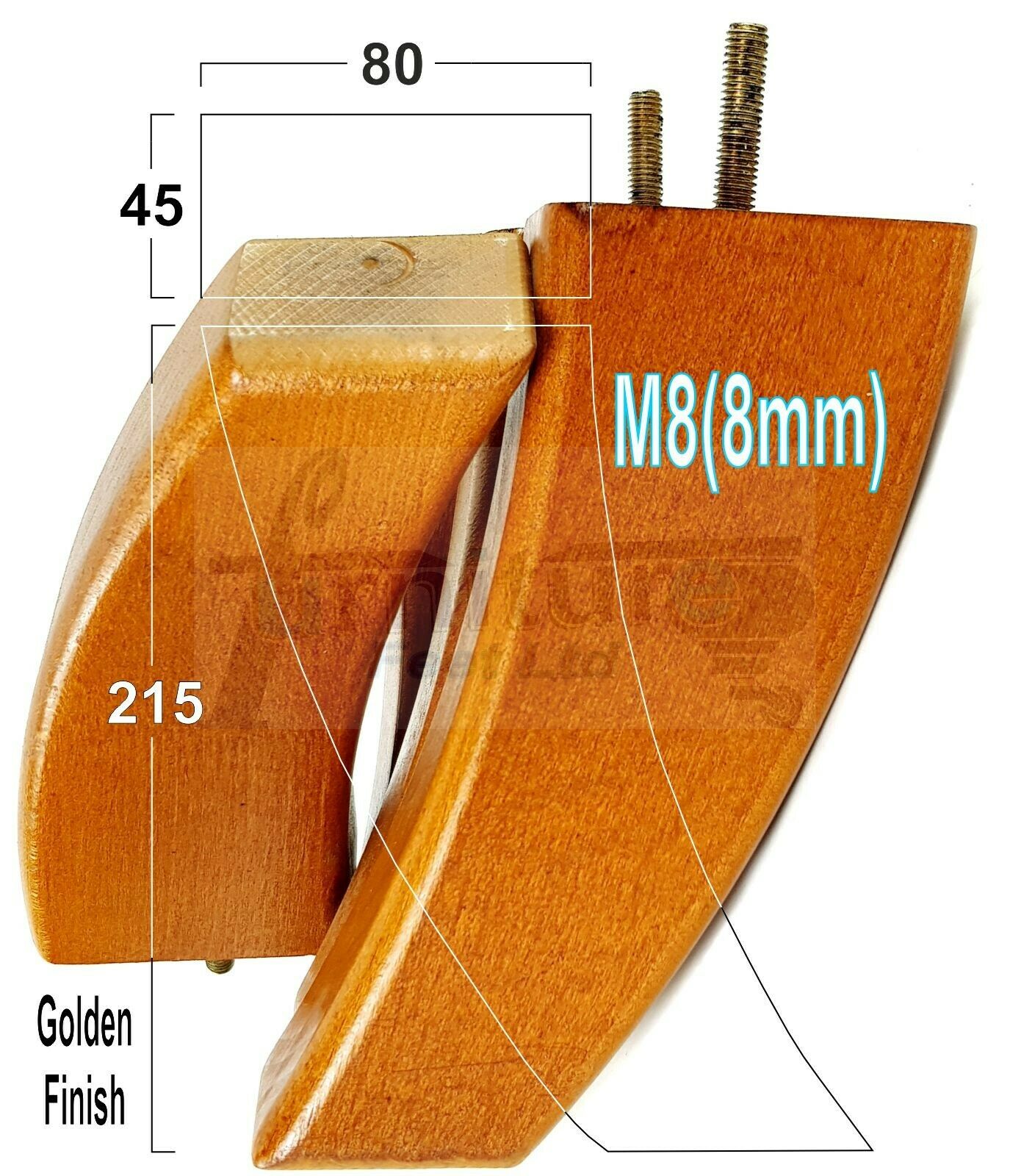 SET OF 4 WOODEN FURNITURE FEET 215mm HIGH REPLACEMENT SOFA LEGS 8mm Thread