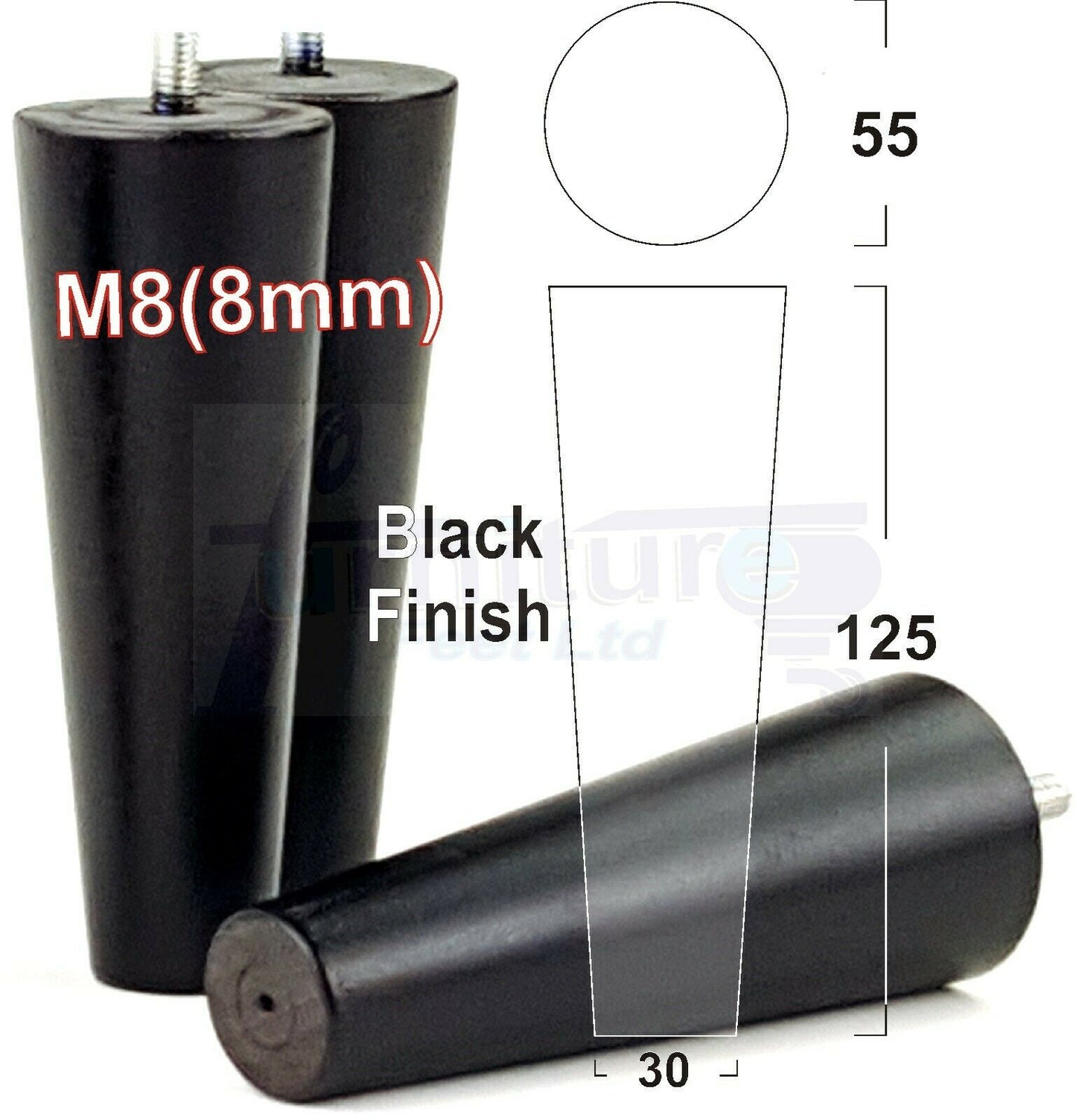 4 Solid Retro Wood Replacement Turned Furniture Chair Legs M8 Settee Sofa Feet 125mm High
