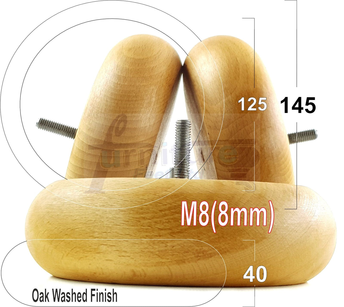 Set Of 4 Turned Wood Furniture Legs Chair Sofa Bed Replacement Bun Feet 40mm High