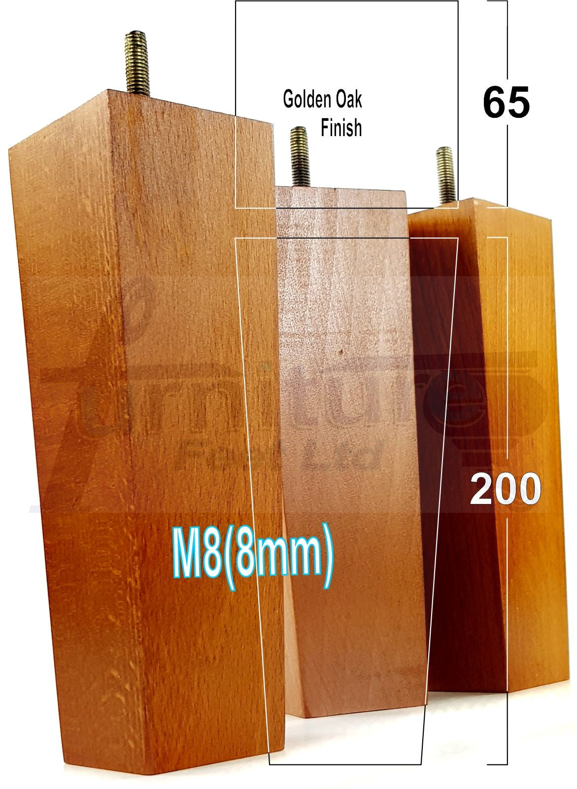 4 Solid Wood Furniture Feet Square Replacement Block Tapered Legs 200mm High M8 Sofa Chairs Stools Cabinets Beds