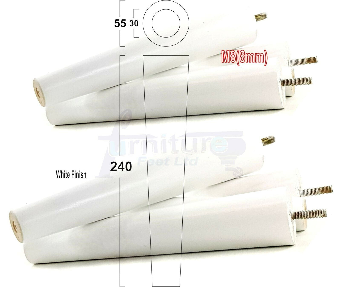 4 Retro Wood Replacement Furniture Chair Legs M8 Footstool Settee Sofa Feet 240mm High
