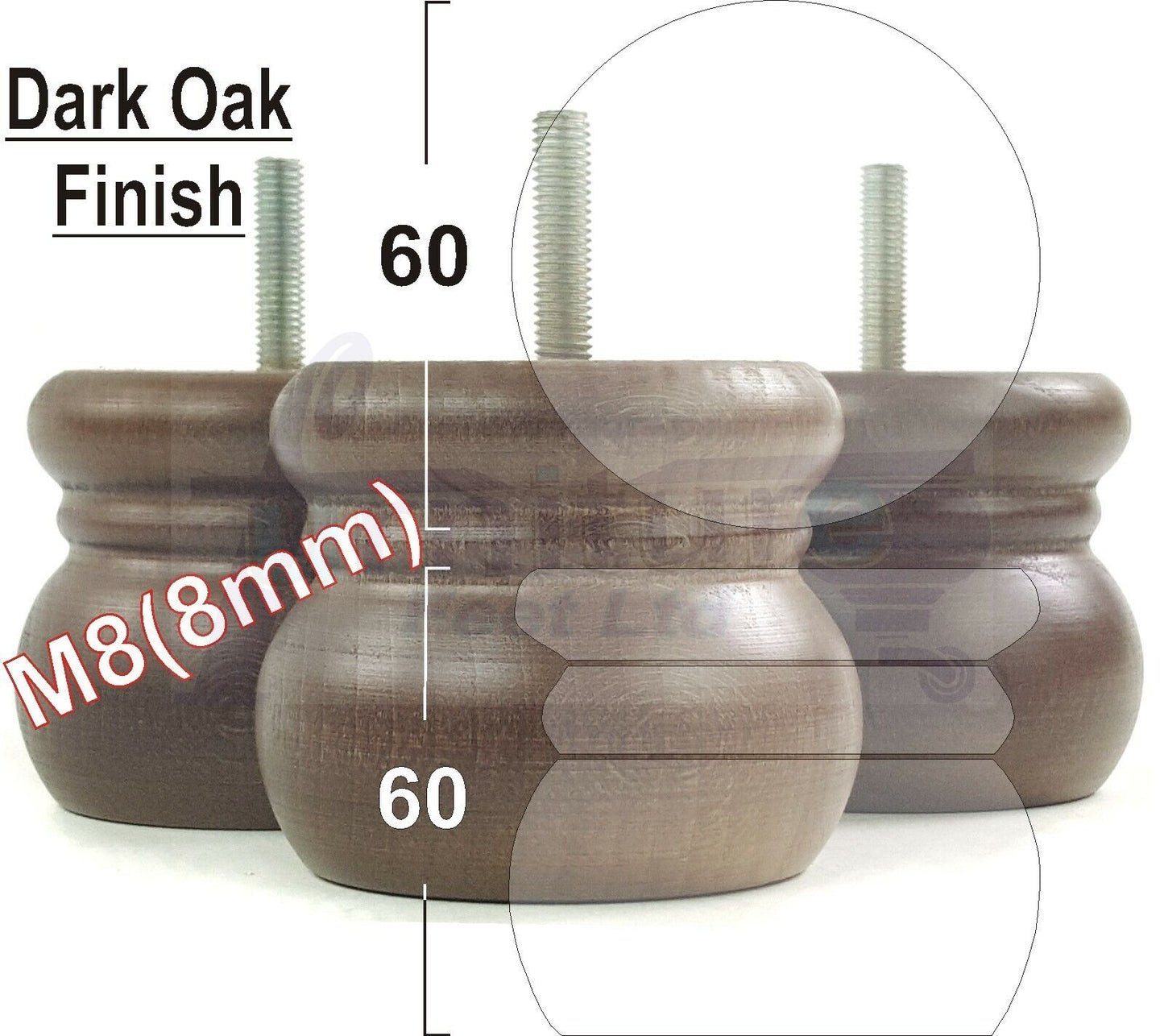 4 Wood Bun Feet Replacement Turned Furniture Legs 60mm High Multiple Colours 2 Inches Tall Chairs Stools Sofa Beds Cabinets M8