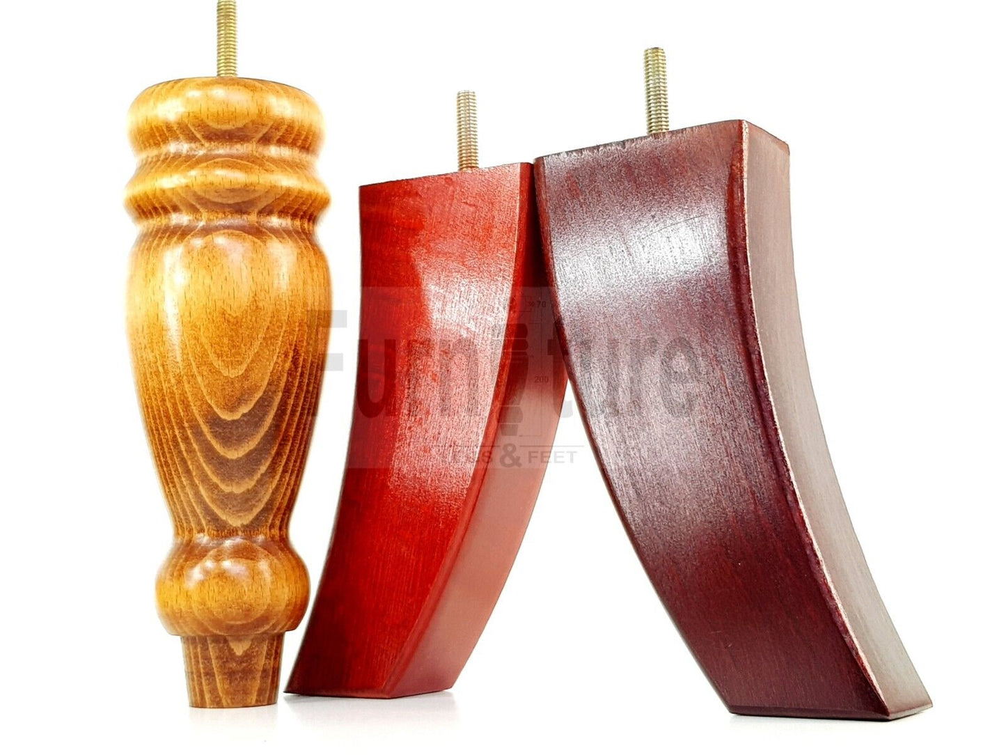 2 Turned Furniture Feet Replacement Sofa Legs 200mm & 2 Curved Back Legs 185mm for Chairs Sofa Settee Cabinets M8