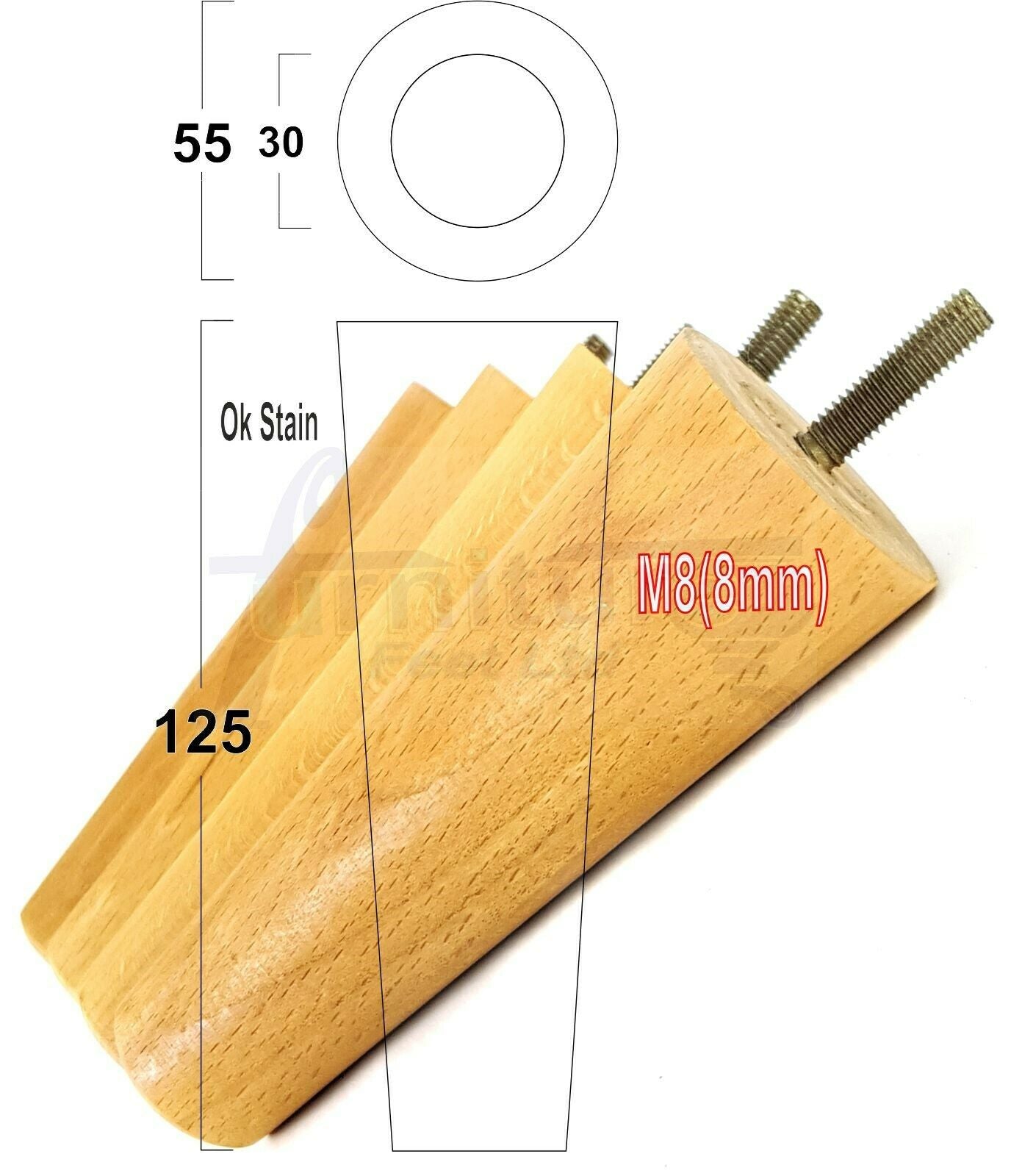 4 Solid Retro Wood Replacement Turned Furniture Chair Legs M8 Settee Sofa Feet 125mm High