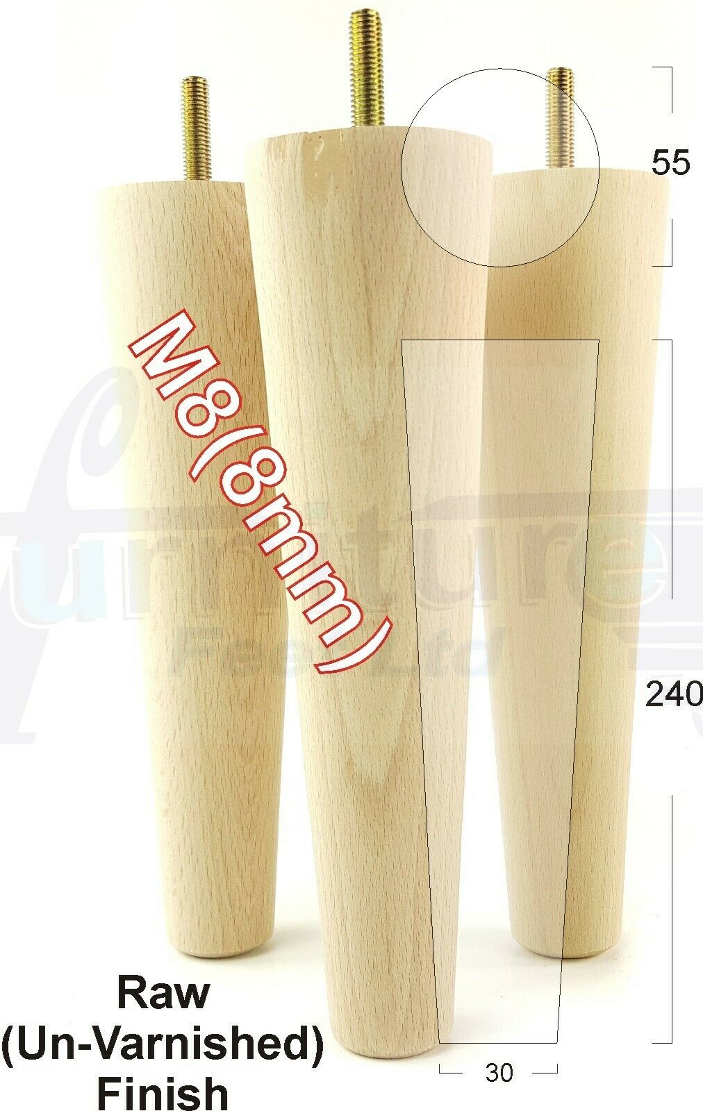 4 Retro Wood Replacement Furniture Chair Legs M8 Footstool Settee Sofa Feet 240mm High