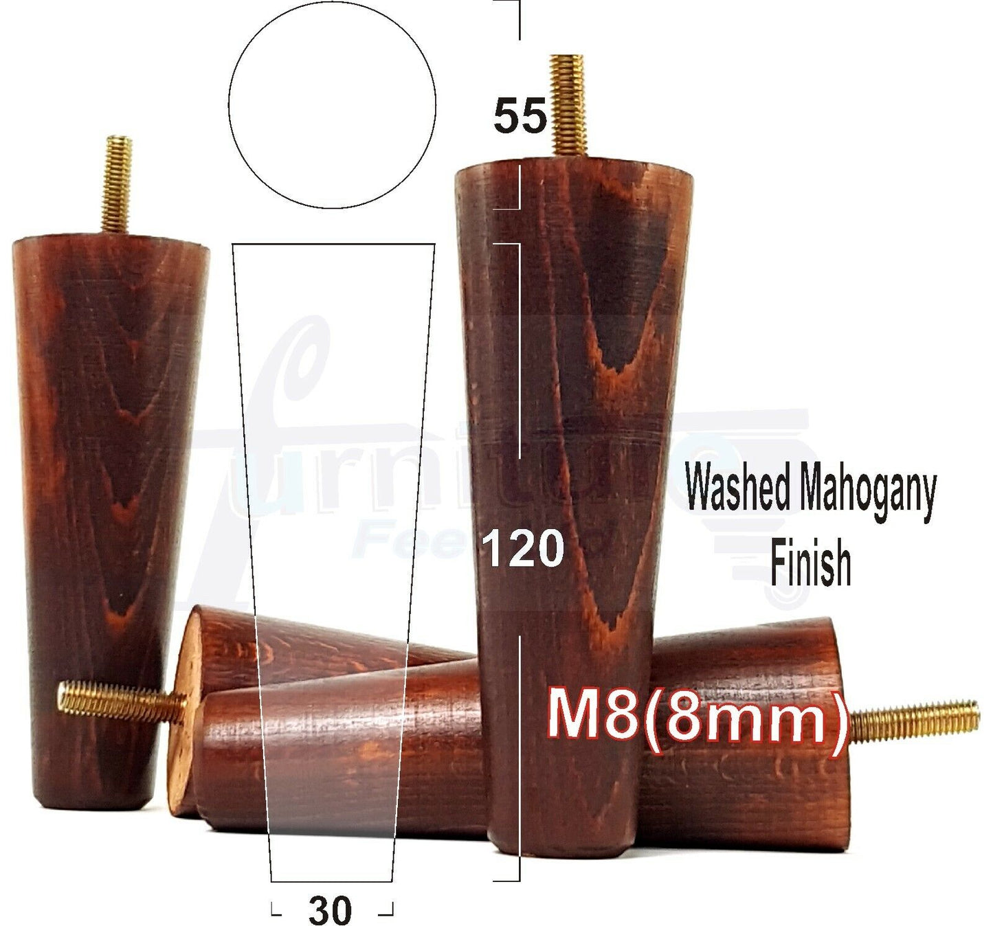 4 Wood Replacement Furniture Chair Legs M8 Footstool Settee Sofa Feet 120mm High