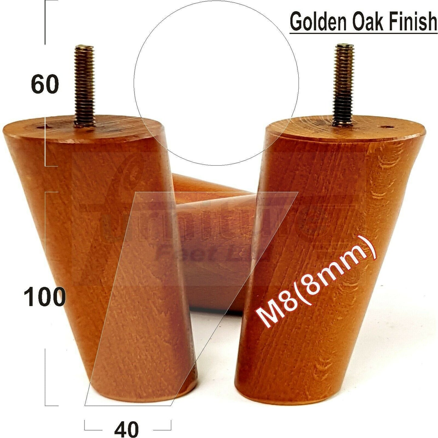 4 Solid Wood Turned Furniture Feet Replacement Mid Centry Angled Retro Legs 100mm High M8 Sofa Chairs Stools Cabinets Beds