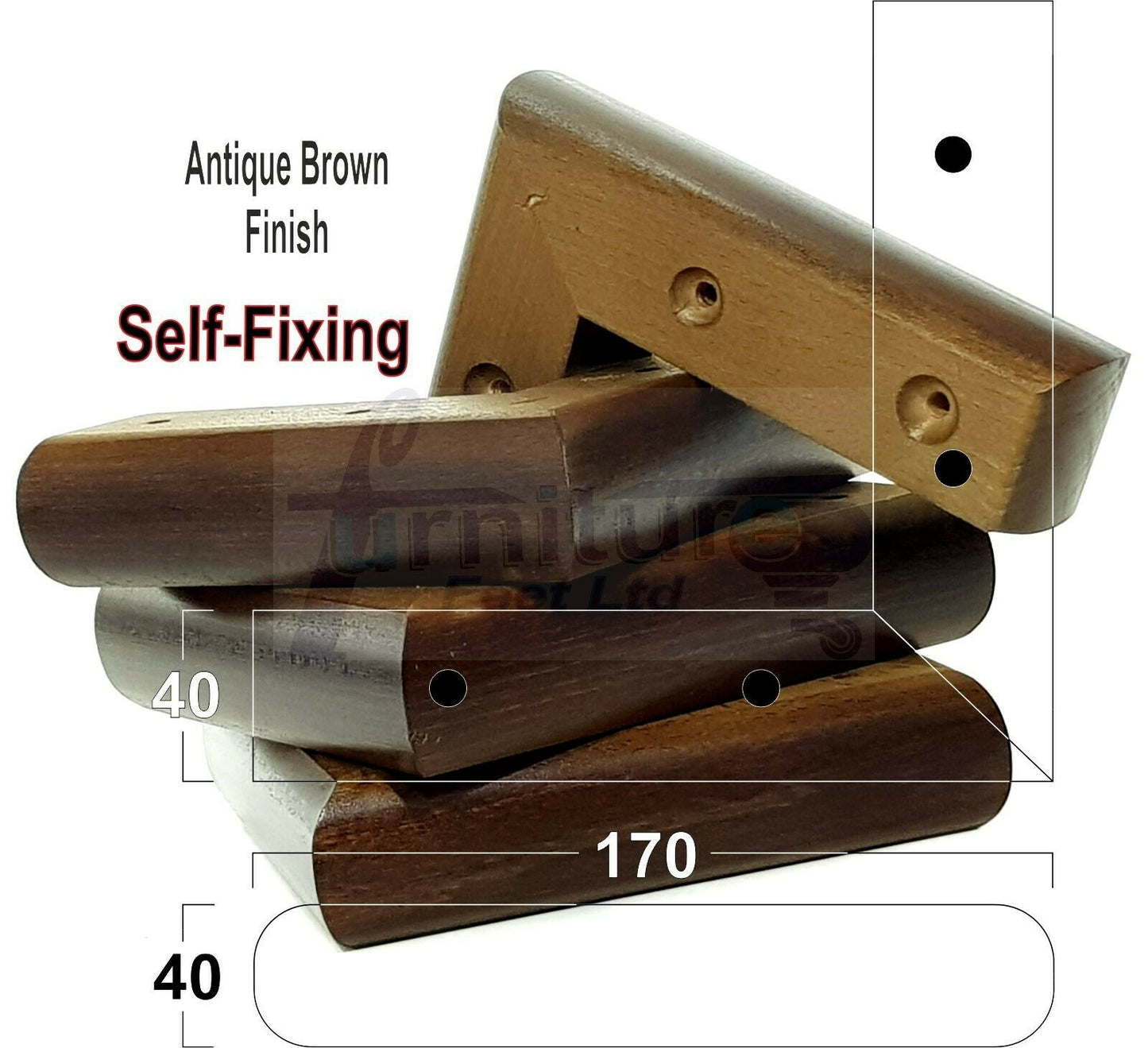 Set Of 4 Wooden Corner Furniture Feet 40mm High Replacement Sofa Chair Legs