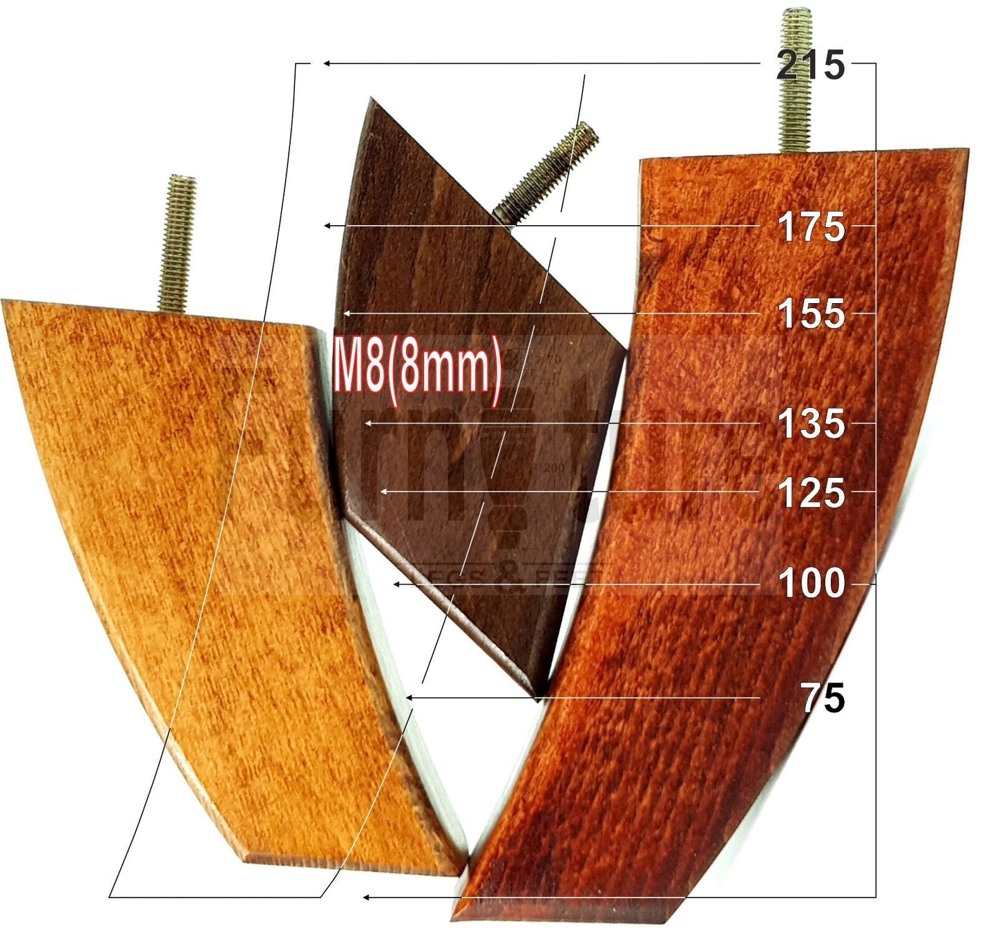 SET OF 4 WOODEN FURNITURE FEET 125mm HIGH REPLACEMENT SOFA LEGS 8mm Thread