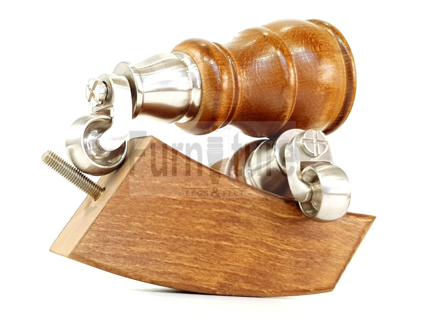 2 Wooden Castor Furniture Sofa Legs & 2 Curved Back Feet Dark Oak Stain M8 Chair Settee Feet 160mm High