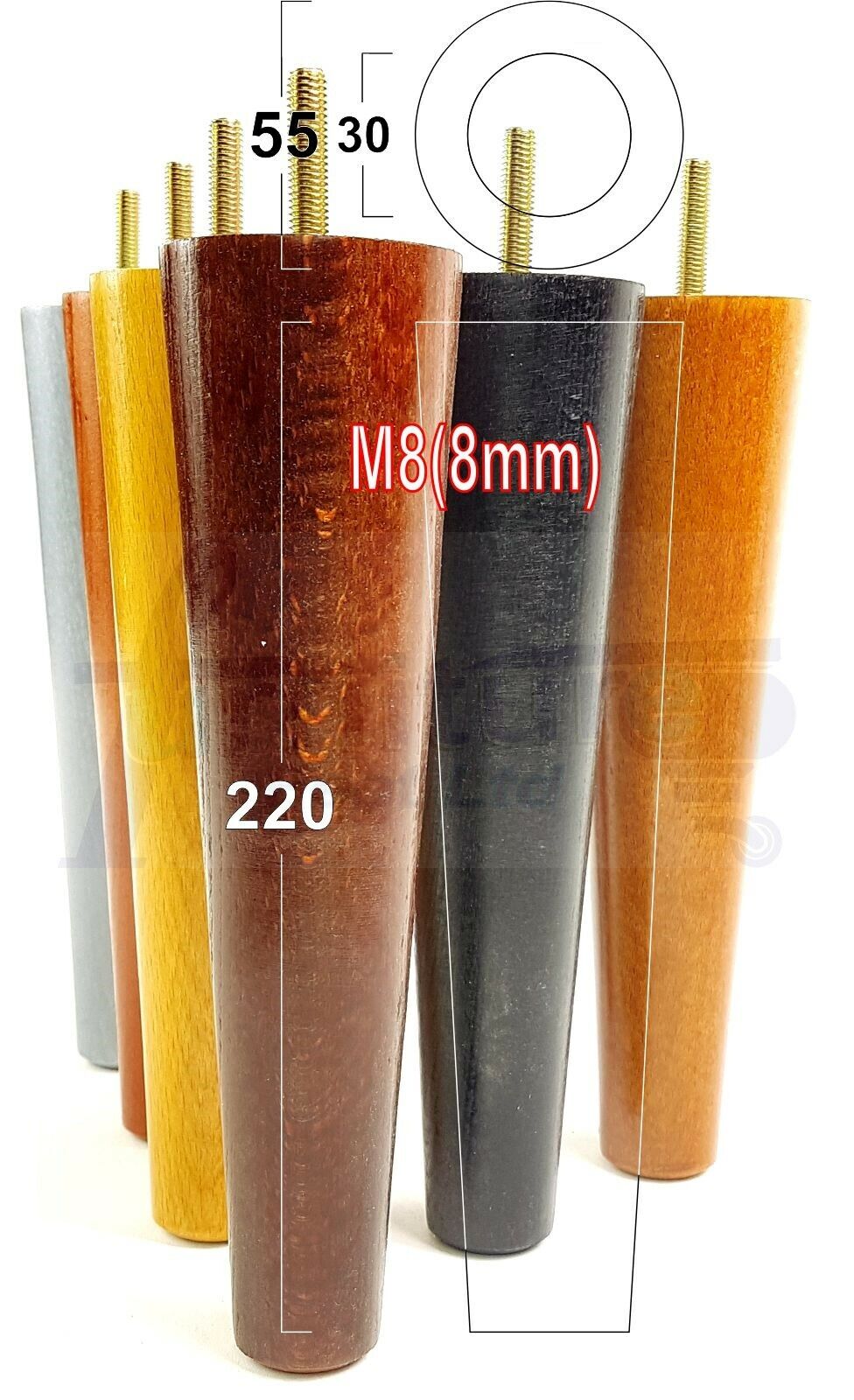 4 Retro Wood Replacement Furniture Chair Legs M8 Footstool Settee Sofa Feet 220mm High
