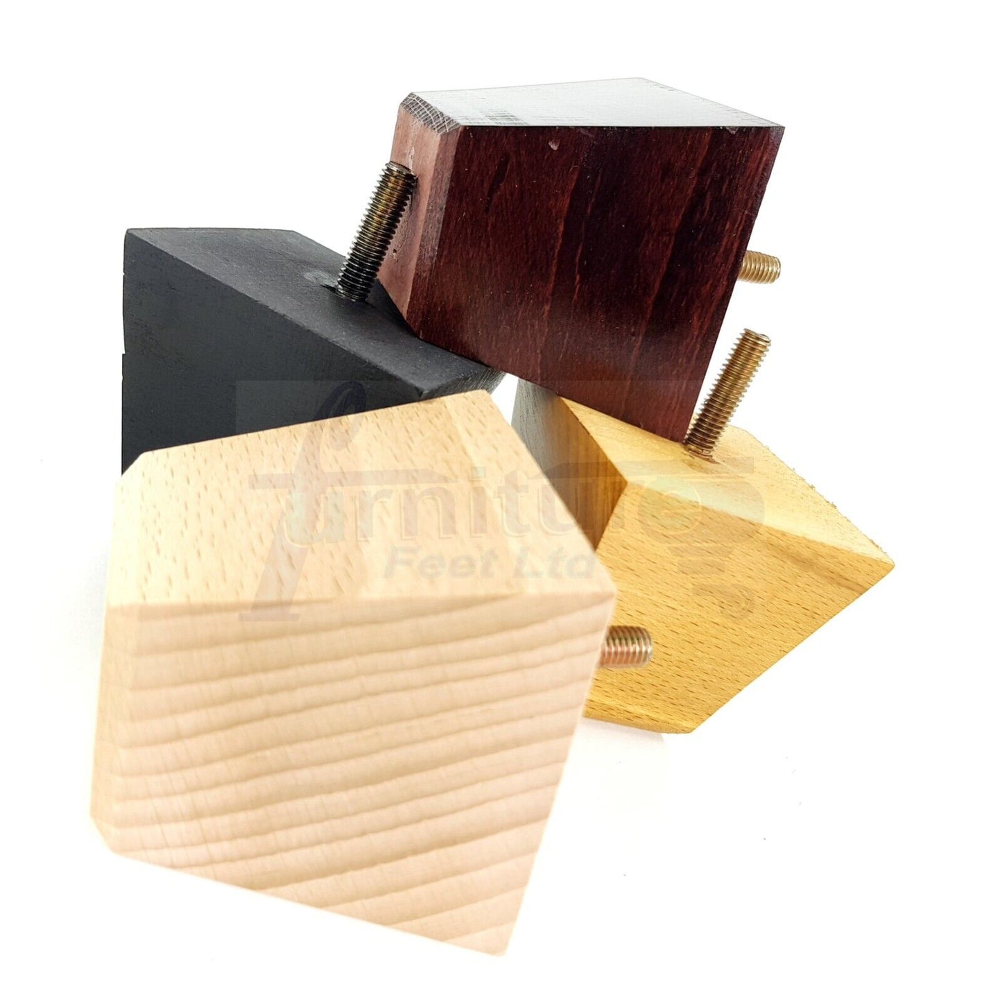 Set Of 4 Solid Wood Square Block Furniture Feet Replacement Legs 65mm High M8(8mm)