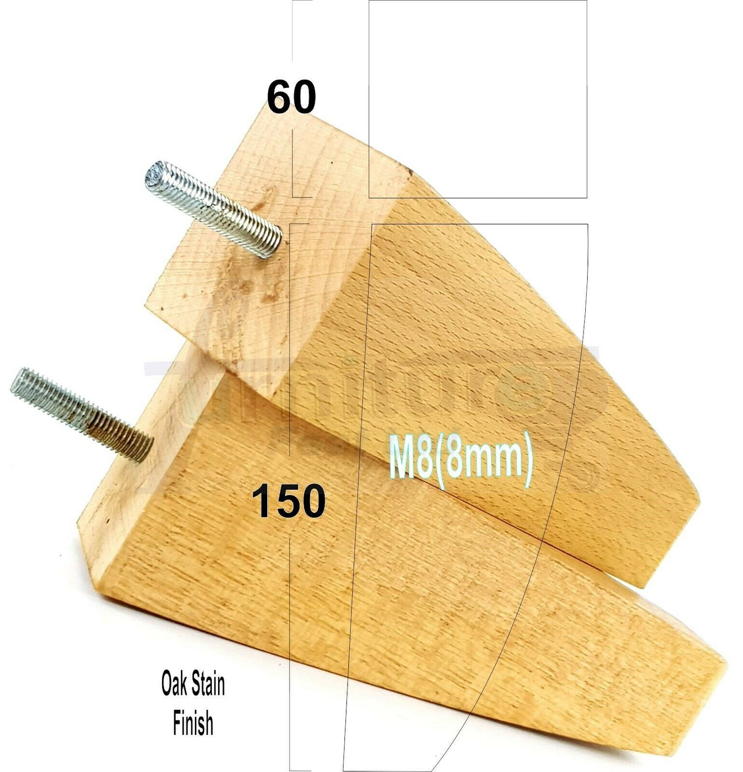 4x Tapered Square Furniture Legs Sofa Feet M8 for Chairs, Settees 150mm High