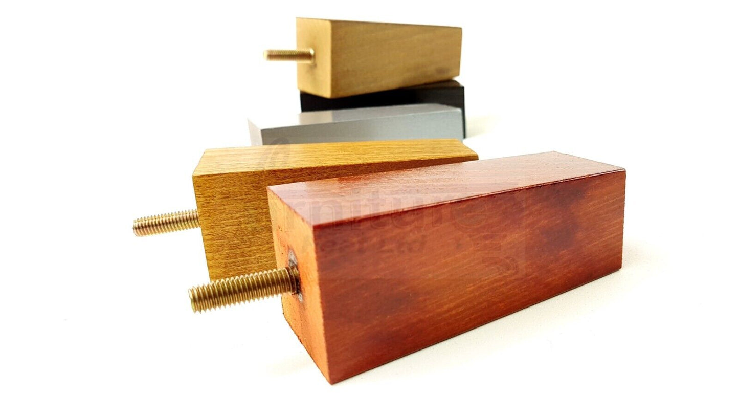 4x Solid Wood Block Furniture Legs Replacement Square Feet 100mm High M8(8mm)