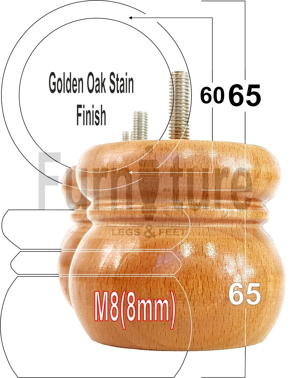 4 Wood Bun Feet Replacement Turned Furniture Legs 60mm High Multiple Colours 2 Inches Tall Chairs Stools Sofa Beds Cabinets M8