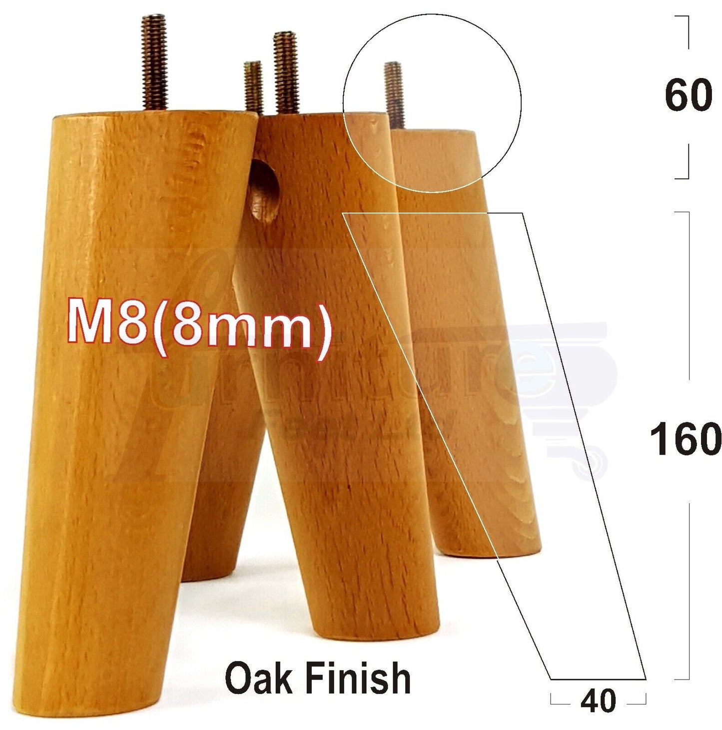 4 Solid Wood Turned Furniture Feet Replacement Mid Centry Angled Retro Legs 160mm High M8 Sofa Chairs Stools Cabinets Beds