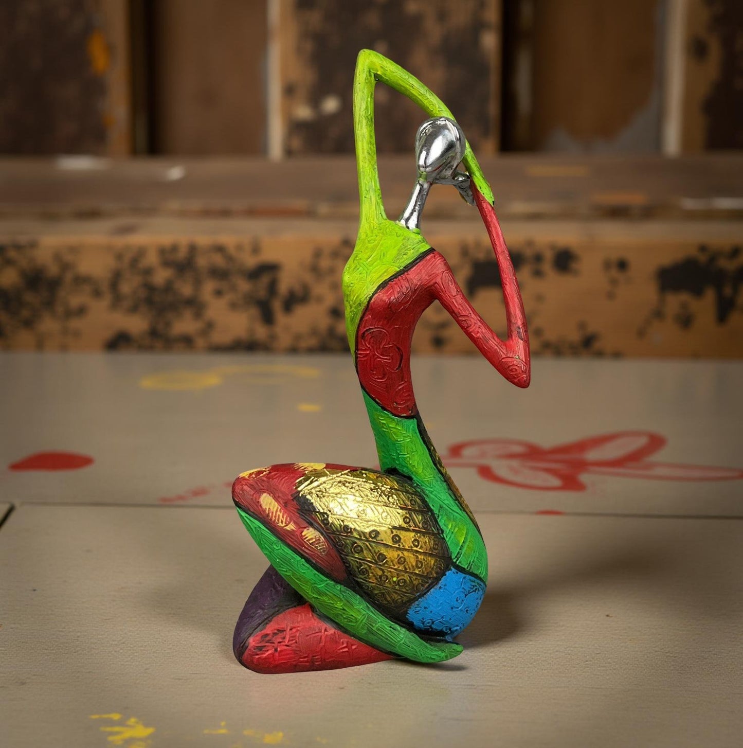 Unique Colourful Woman in A Yoga Stretch Abstract Art Figure