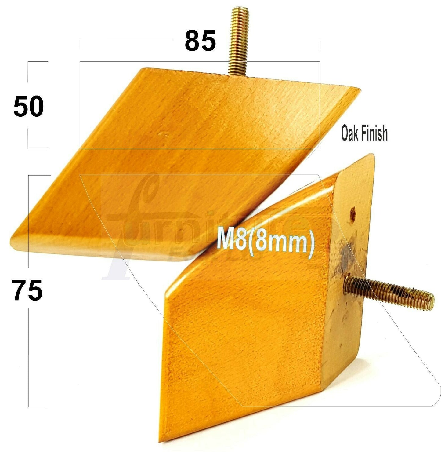 SET OF 4 WOODEN FURNITURE FEET 75mm HIGH REPLACEMENT SOFA LEGS 8mm Thread