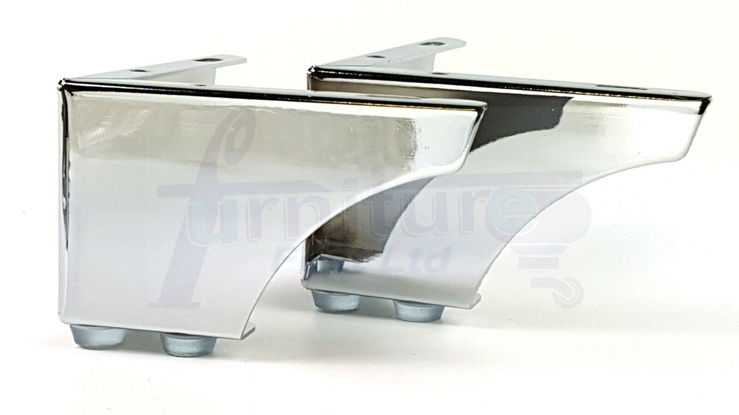 4 Metal Furniture Legs 70mm High Chrome Corner Feet Sofa Chair Beds Cabinets