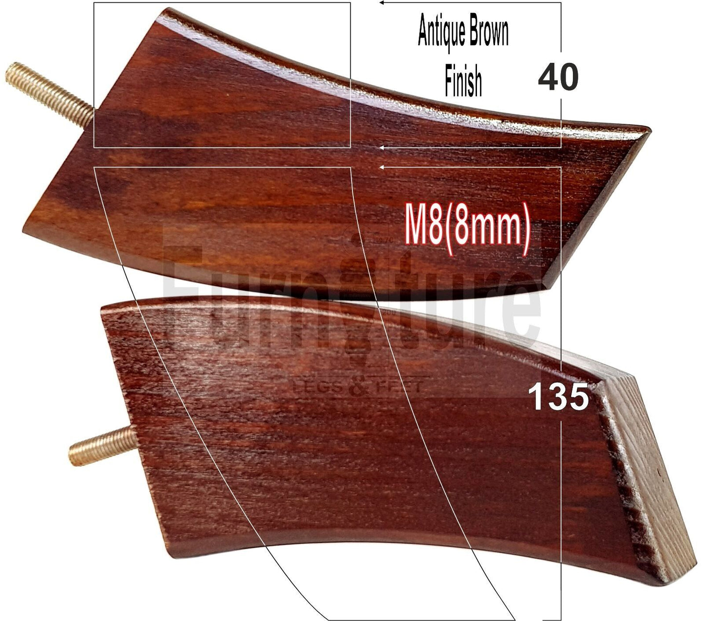 SET OF 4 WOODEN FURNITURE FEET 135mm HIGH REPLACEMENT SOFA LEGS 8mm Thread