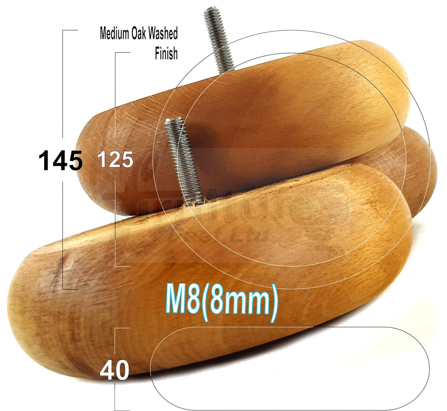 Set Of 4 Turned Wood Furniture Legs Chair Sofa Bed Replacement Bun Feet 40mm High