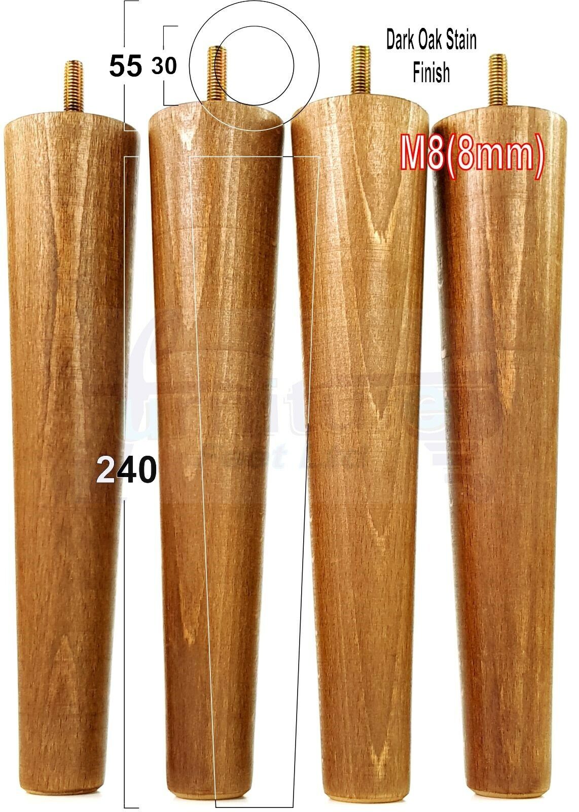4 Retro Wood Replacement Furniture Chair Legs M8 Footstool Settee Sofa Feet 240mm High