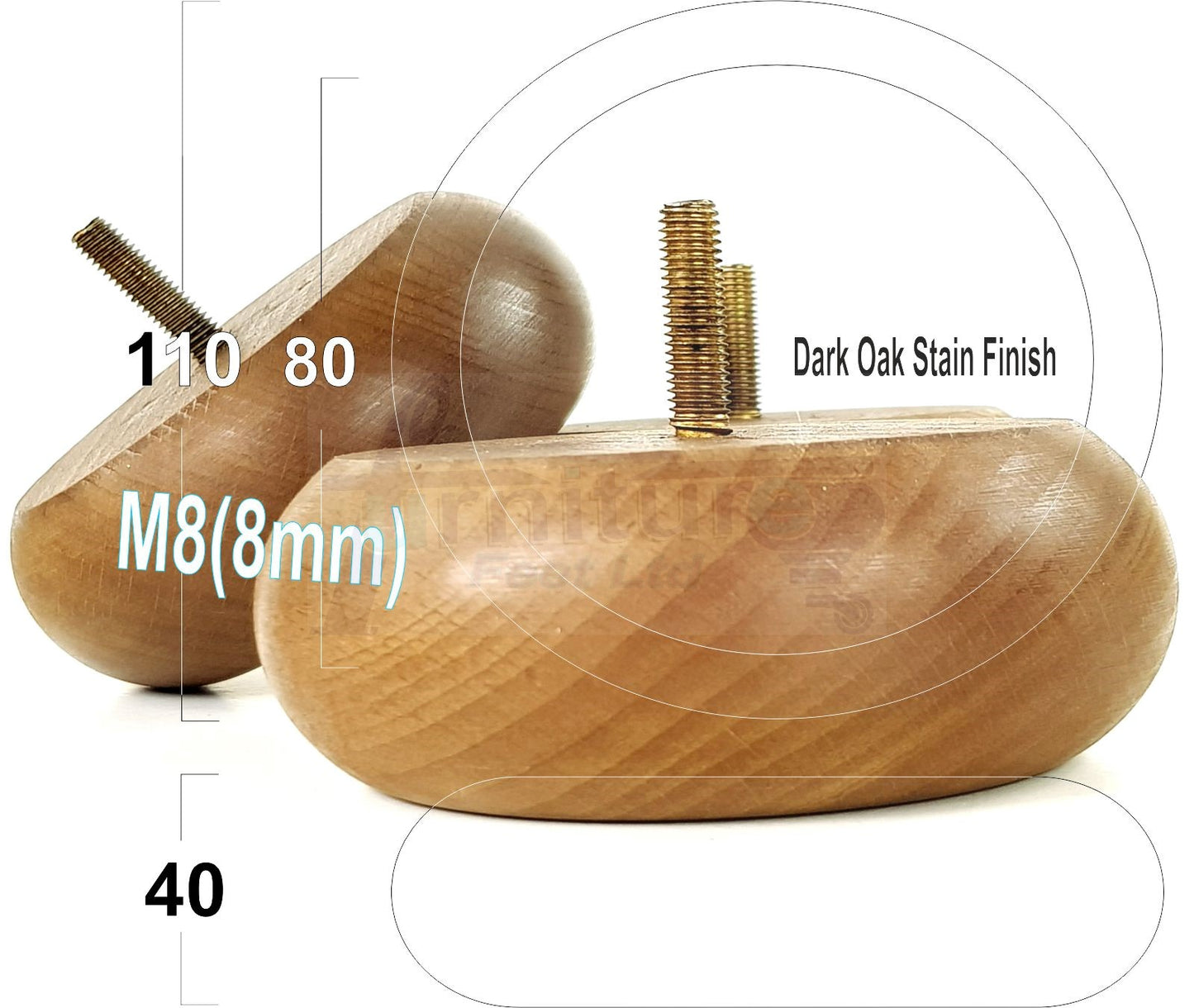 Set Of 4 Turned Wood Furniture Legs Chair Sofa Bed Replacement Bun Feet 40mm High