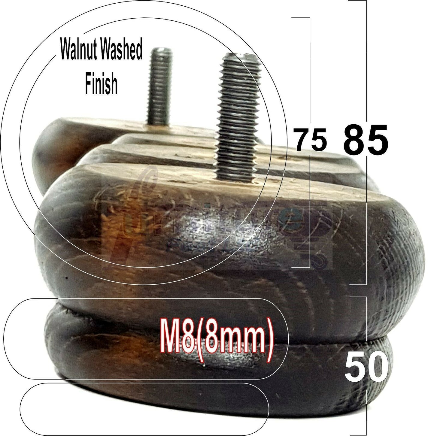 4 Turned Wood Furniture Legs Chair Sofa Bed M8 Replacement Bun Feet 50mm High