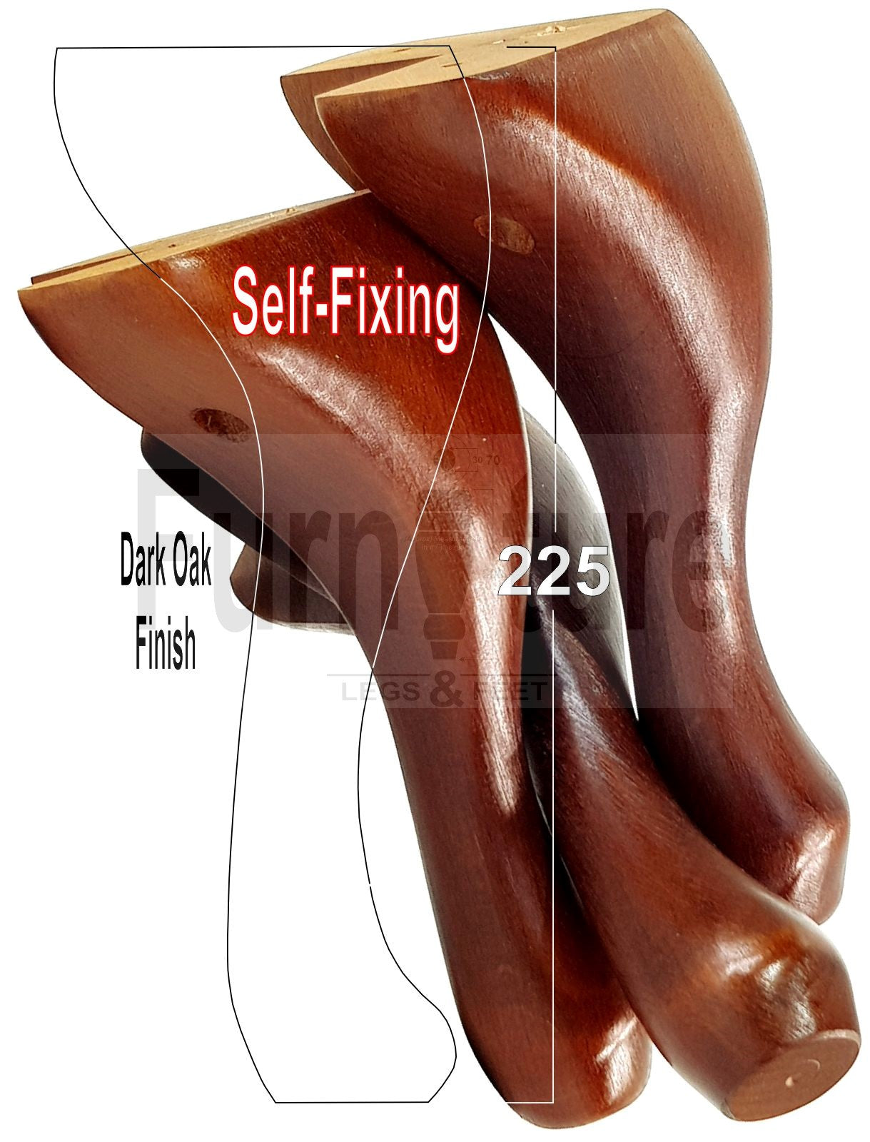 4 Wooden Traditional Queen Anne Furniture Legs 225mm Sofa Chair Beds (Self-Fix)