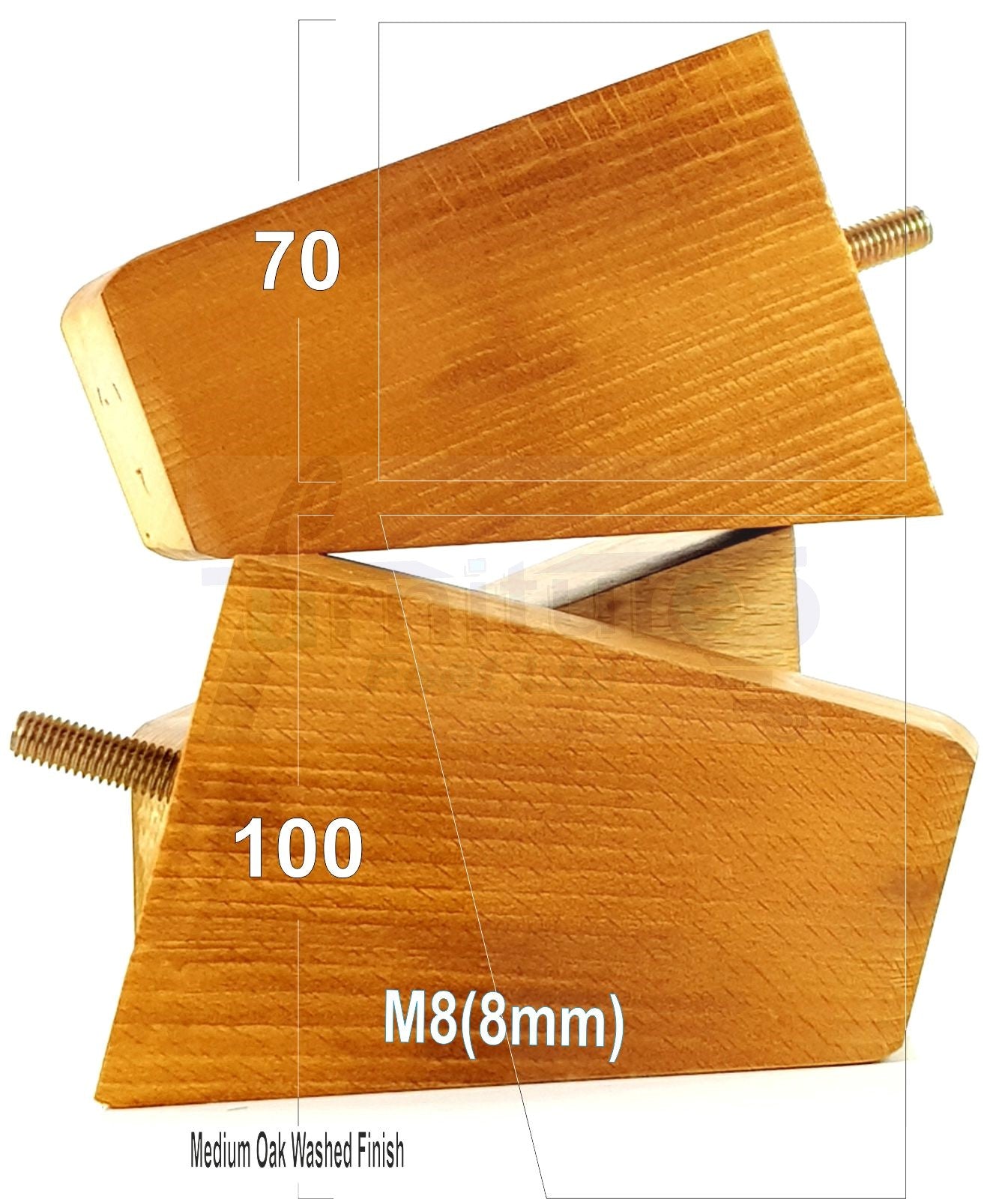 4x Angled Block Wood Sofa Legs 100mm High Replacement Furniture Feet Chairs Cabinets M8(8mm)