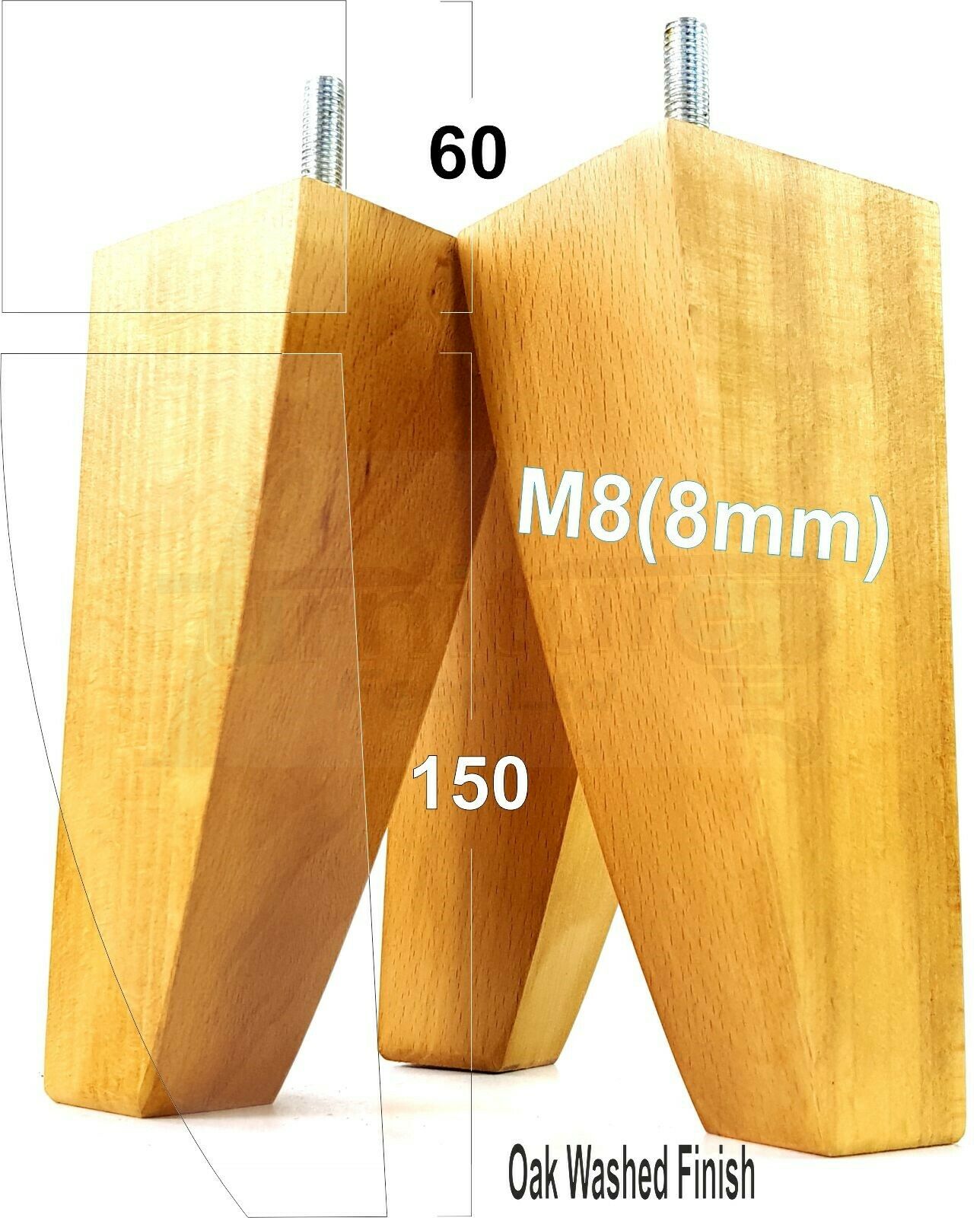 4x Tapered Square Furniture Legs Sofa Feet M8 for Chairs, Settees 150mm High