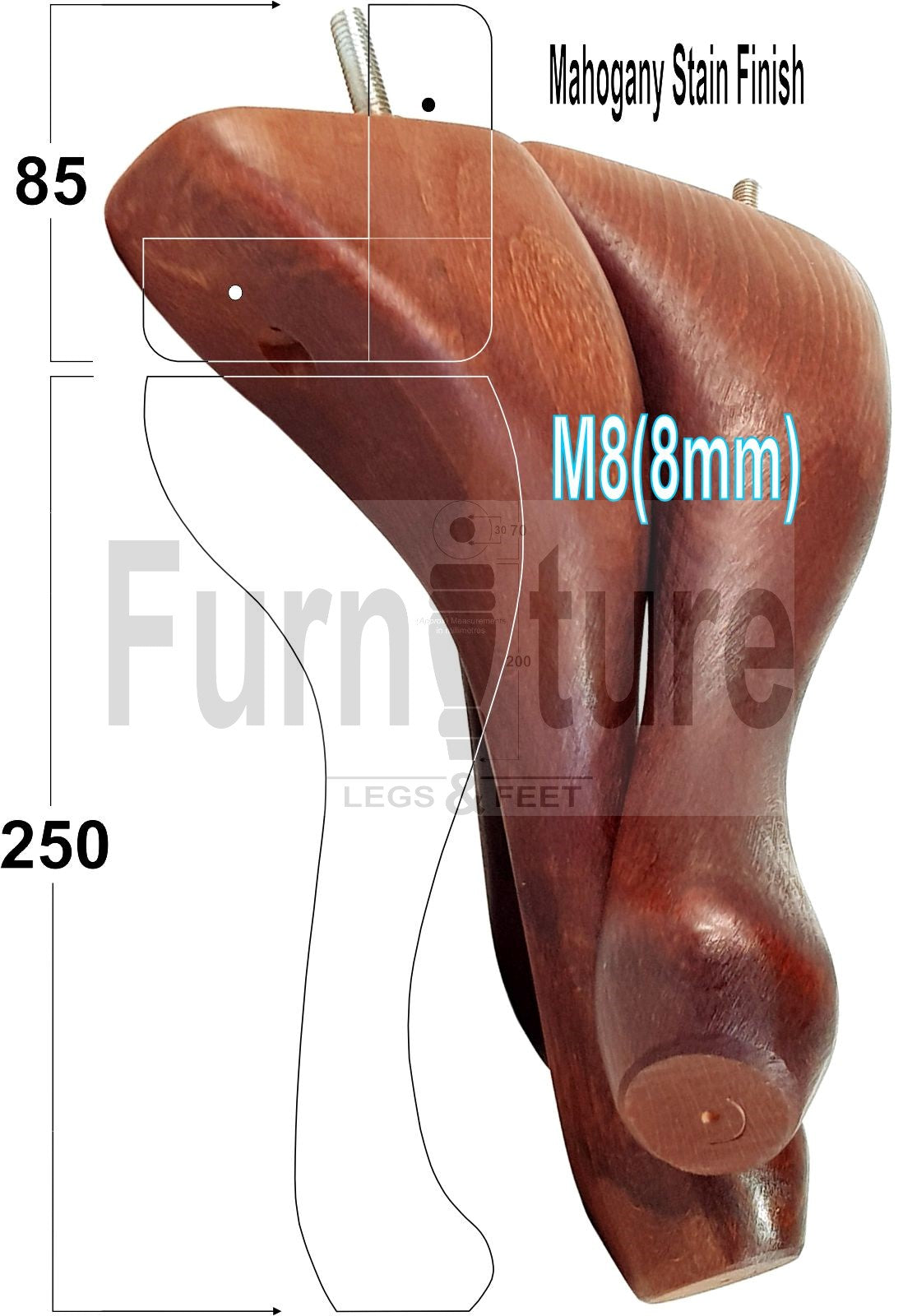 4 Replacement Traditional Queen Anne Furniture Leg 250mm High Sofa Chair Beds M8