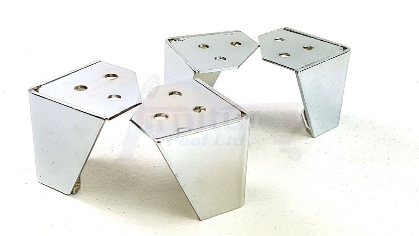 4 Metal Furniture Legs 60mm High Chrome Corner Feet Sofa Chair Beds Cabinets