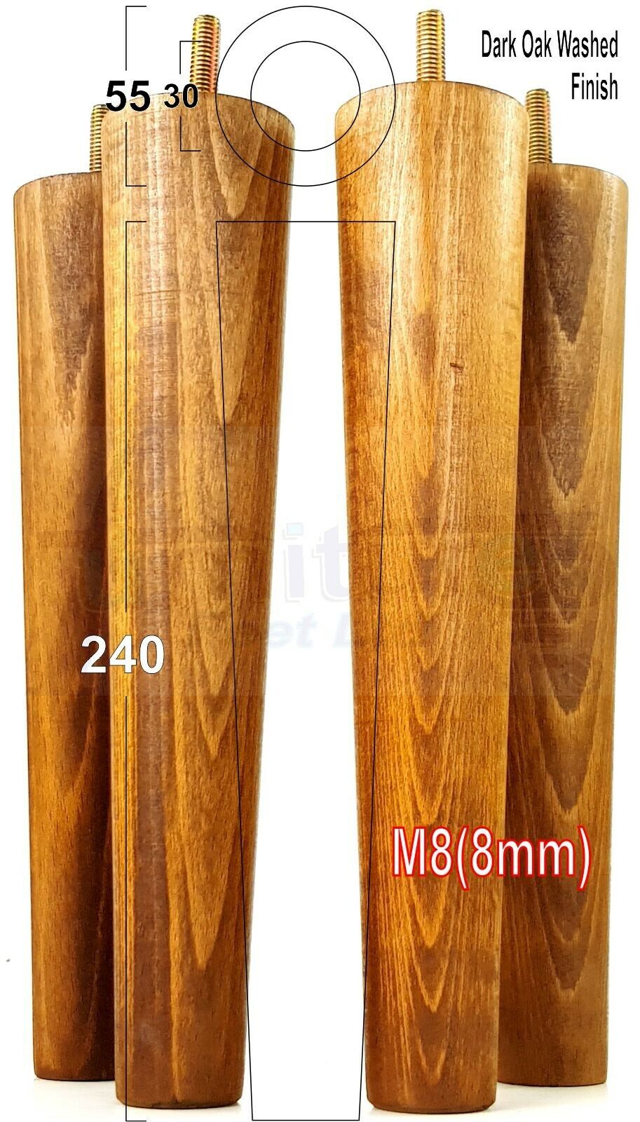 4 Retro Wood Replacement Furniture Chair Legs M8 Footstool Settee Sofa Feet 240mm High