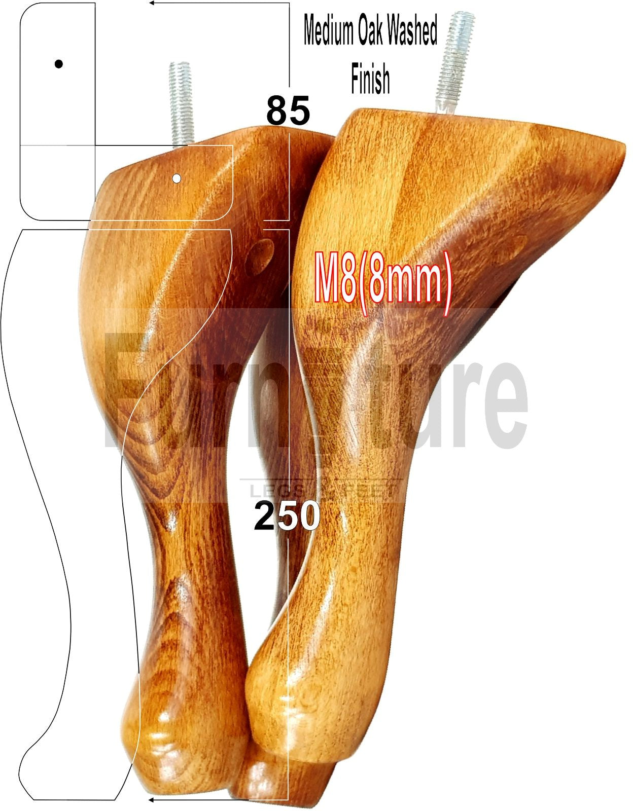4 Replacement Traditional Queen Anne Furniture Leg 250mm High Sofa Chair Beds M8