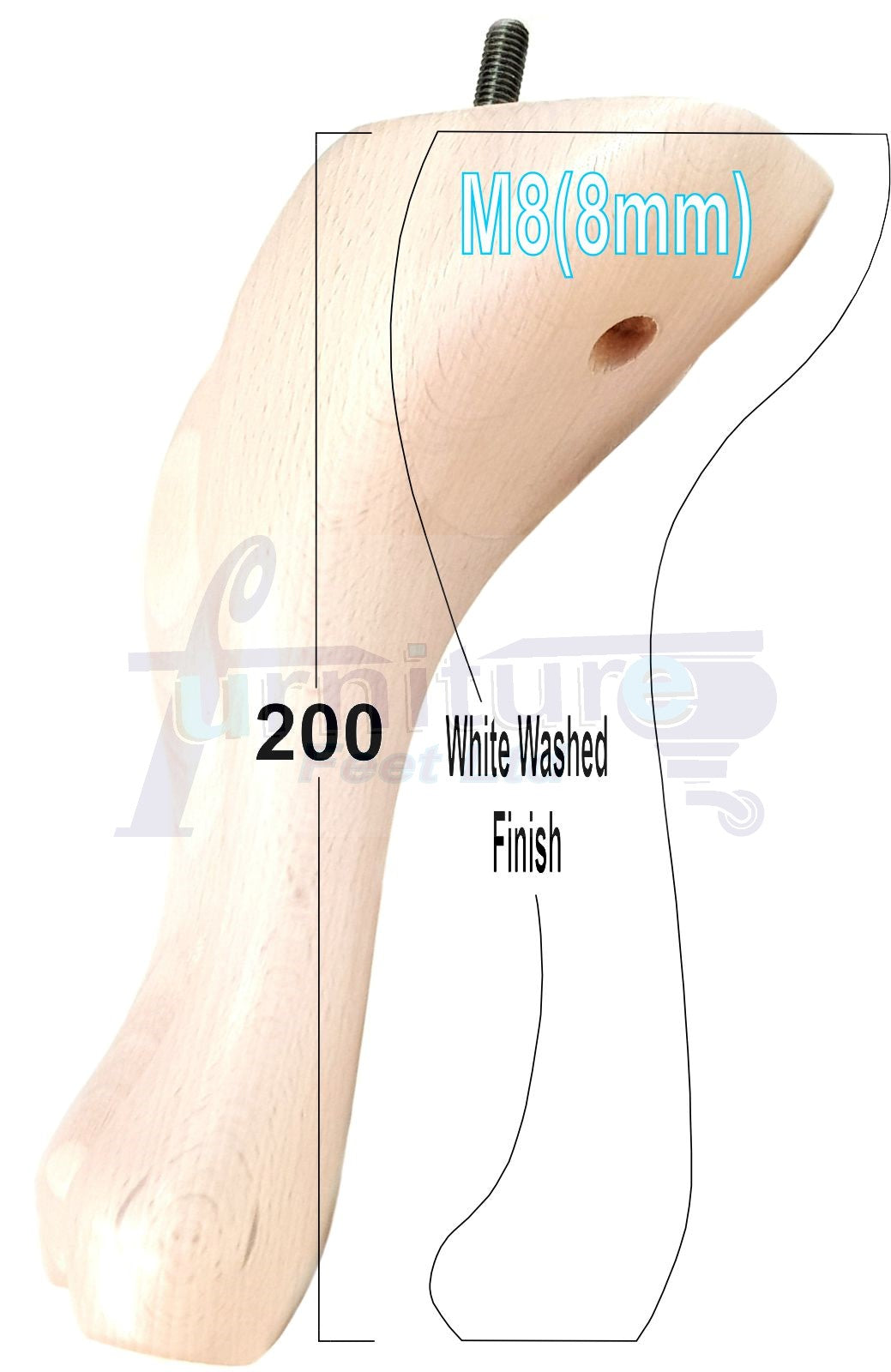 4 Solid Wood Furniture Feet 200mm High Vintage Queen Anne Replacement Legs M8 8 Inches