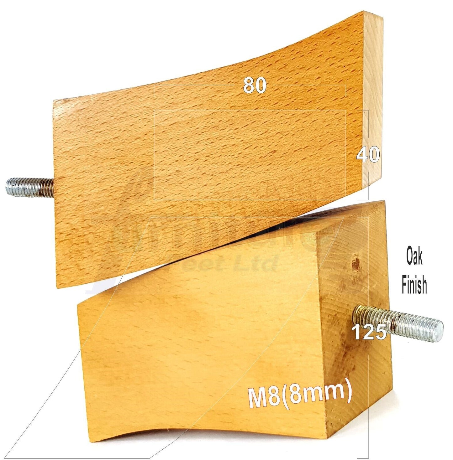 SET OF 4 WOODEN FURNITURE FEET 125mm HIGH REPLACEMENT SOFA LEGS 8mm Thread