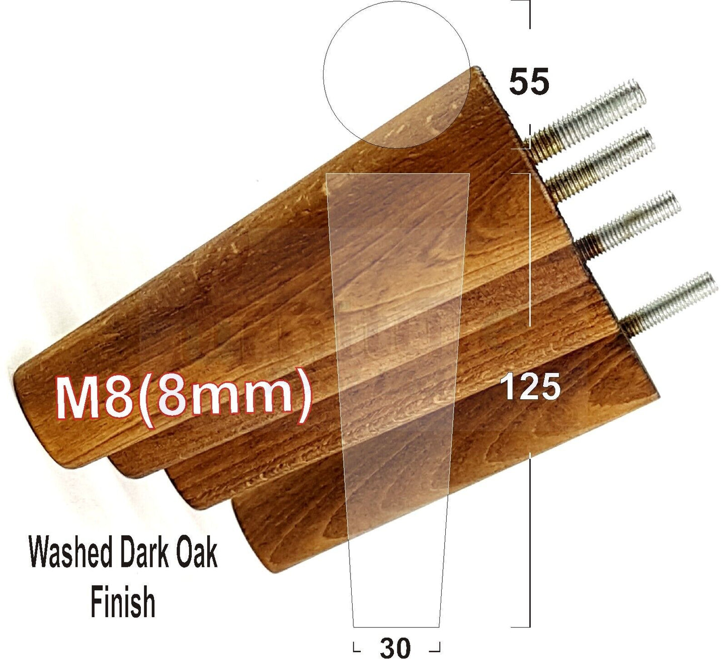 4 Solid Retro Wood Replacement Turned Furniture Chair Legs M8 Settee Sofa Feet 125mm High