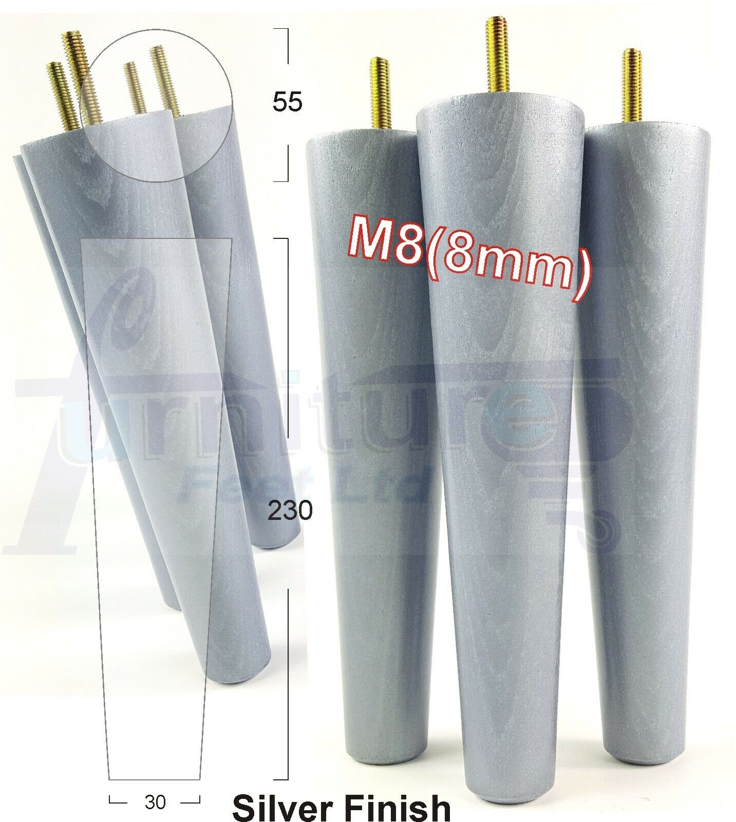 4 Solid Retro Wood Replacement Furniture Chair Legs M8 Settee Sofa Feet 230mm High