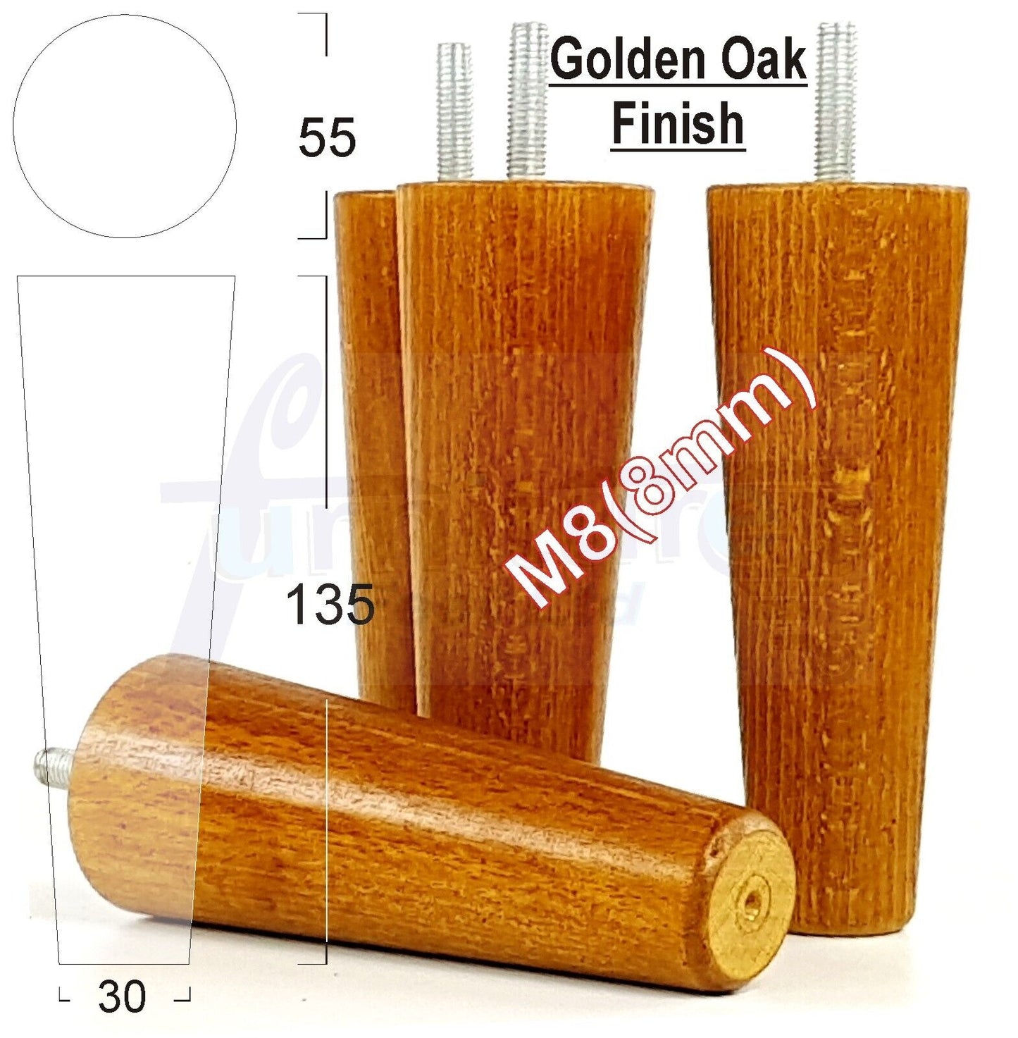 4 Solid Wood Replacement Furniture Chair Legs M8 Settee Sofa Feet 135mm High