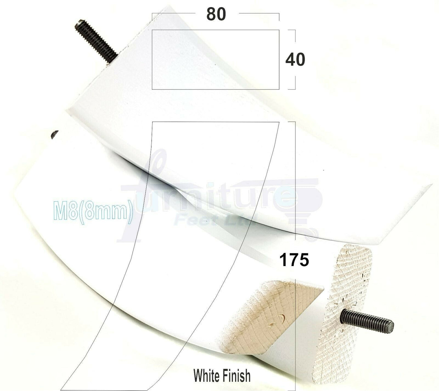SET OF 4 WOODEN FURNITURE FEET 175mm HIGH REPLACEMENT SOFA LEGS 8mm Thread