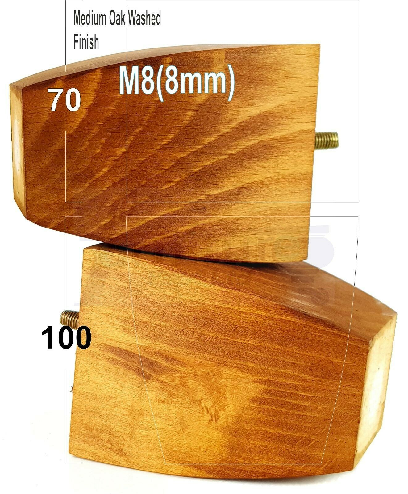 Set Of 4 Solid Wood Square Block Furniture Feet Replacement Legs 100mm High M8(8mm)