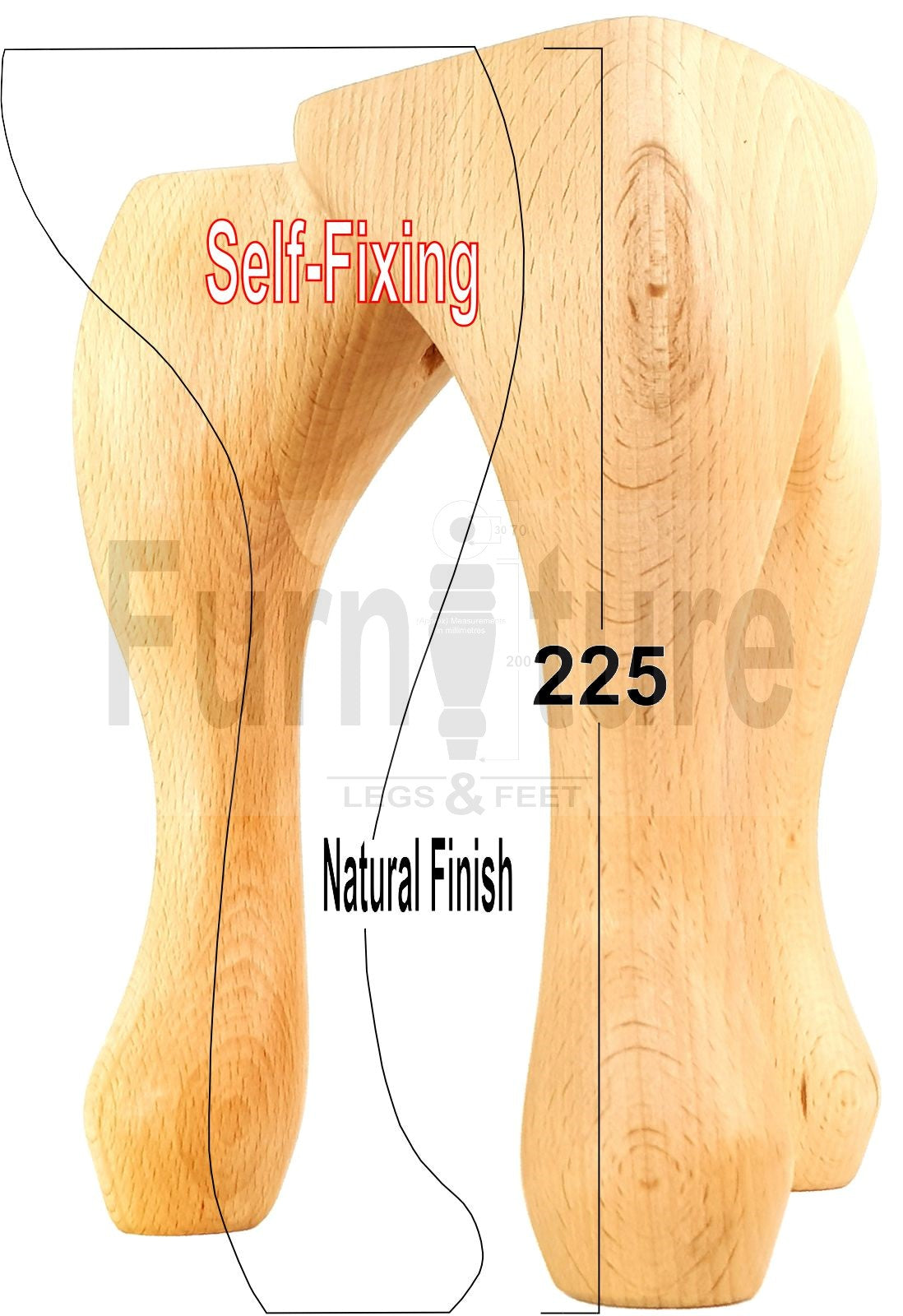4 Wooden Traditional Queen Anne Furniture Legs 225mm Sofa Chair Beds (Self-Fix)